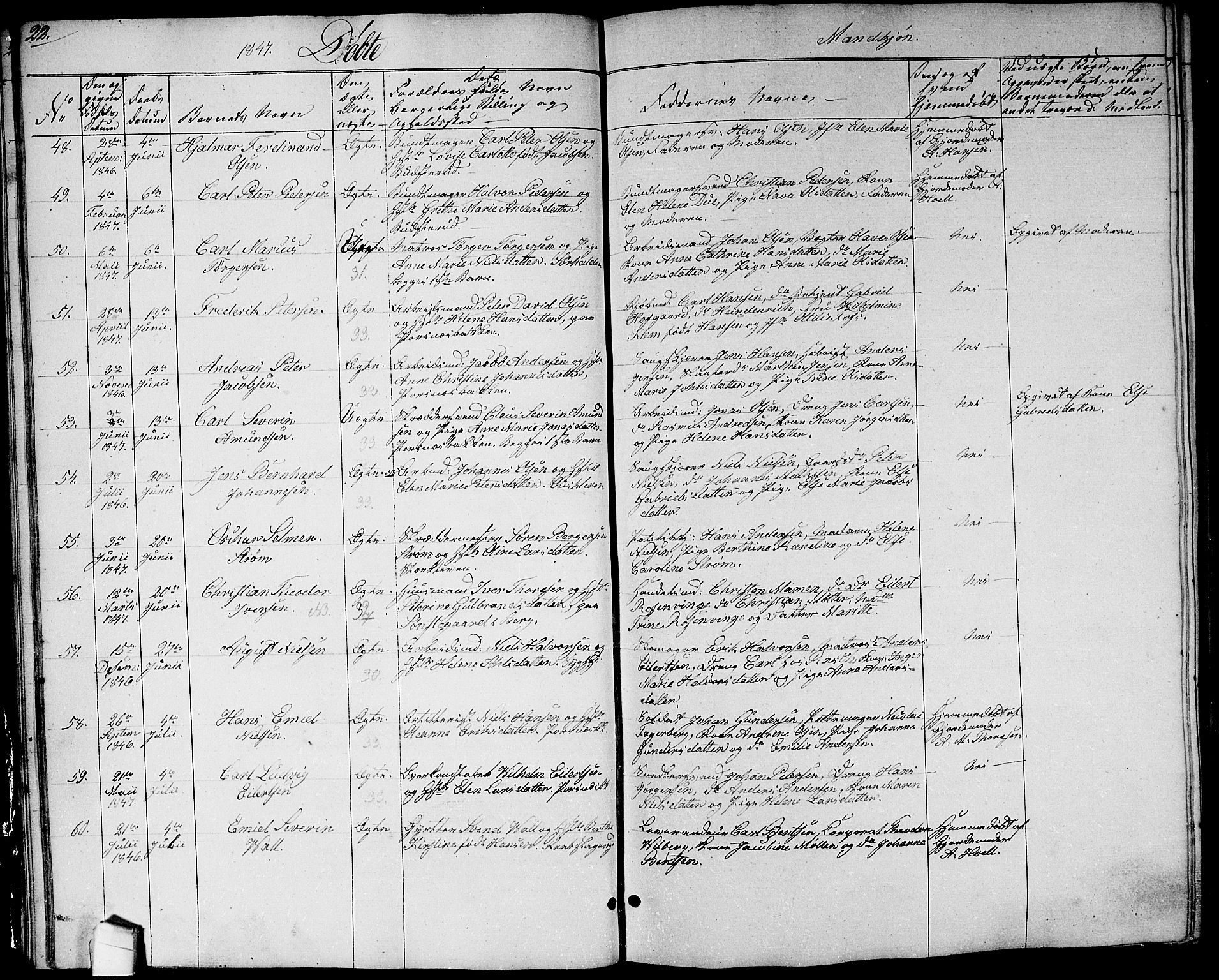 Halden prestekontor Kirkebøker, SAO/A-10909/G/Ga/L0004: Parish register (copy) no. 4, 1845-1854, p. 22