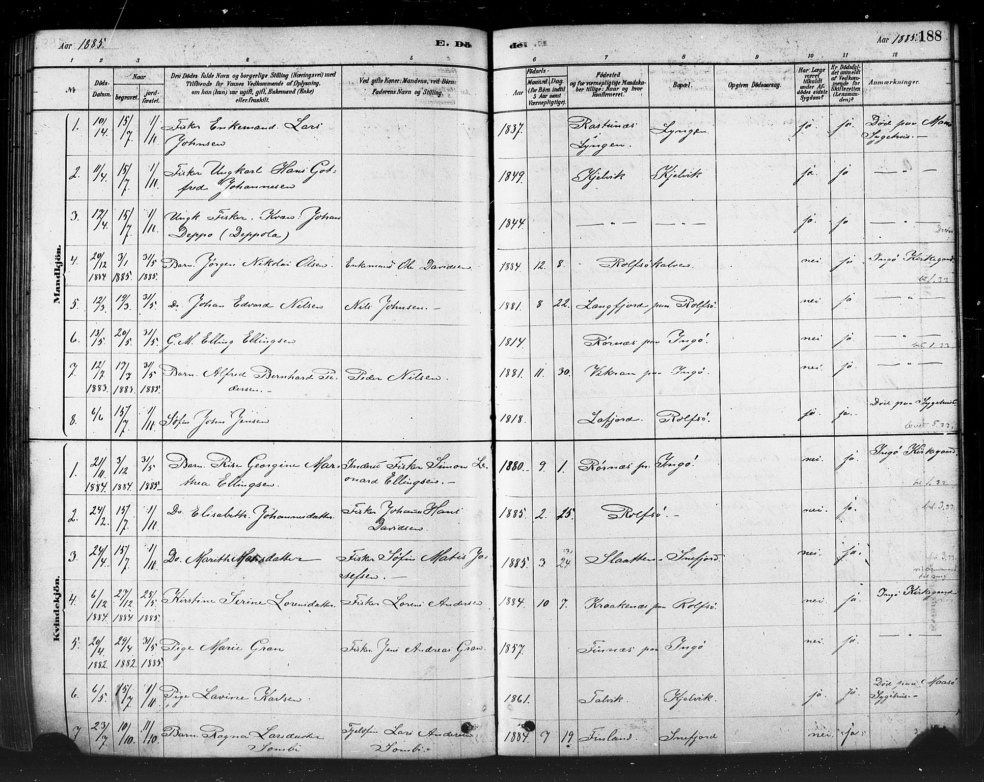 Måsøy sokneprestkontor, SATØ/S-1348/H/Ha/L0004kirke: Parish register (official) no. 4, 1878-1891, p. 188