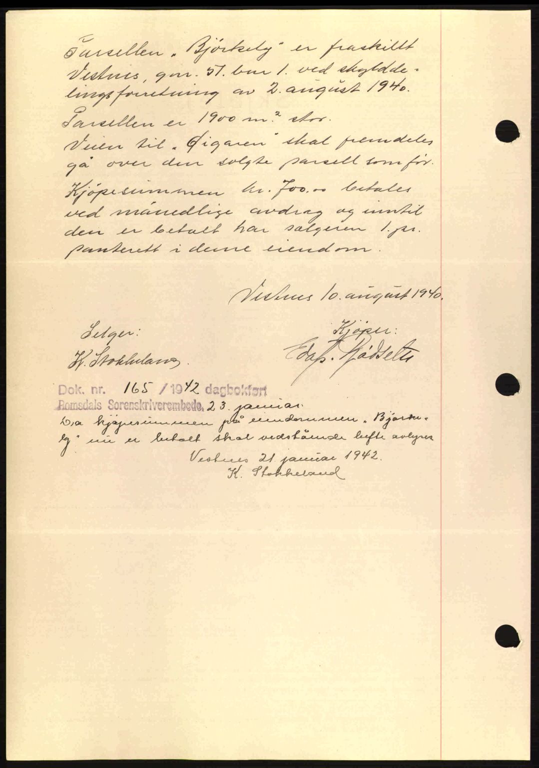 Romsdal sorenskriveri, AV/SAT-A-4149/1/2/2C: Mortgage book no. A8, 1939-1940, Diary no: : 745/1940