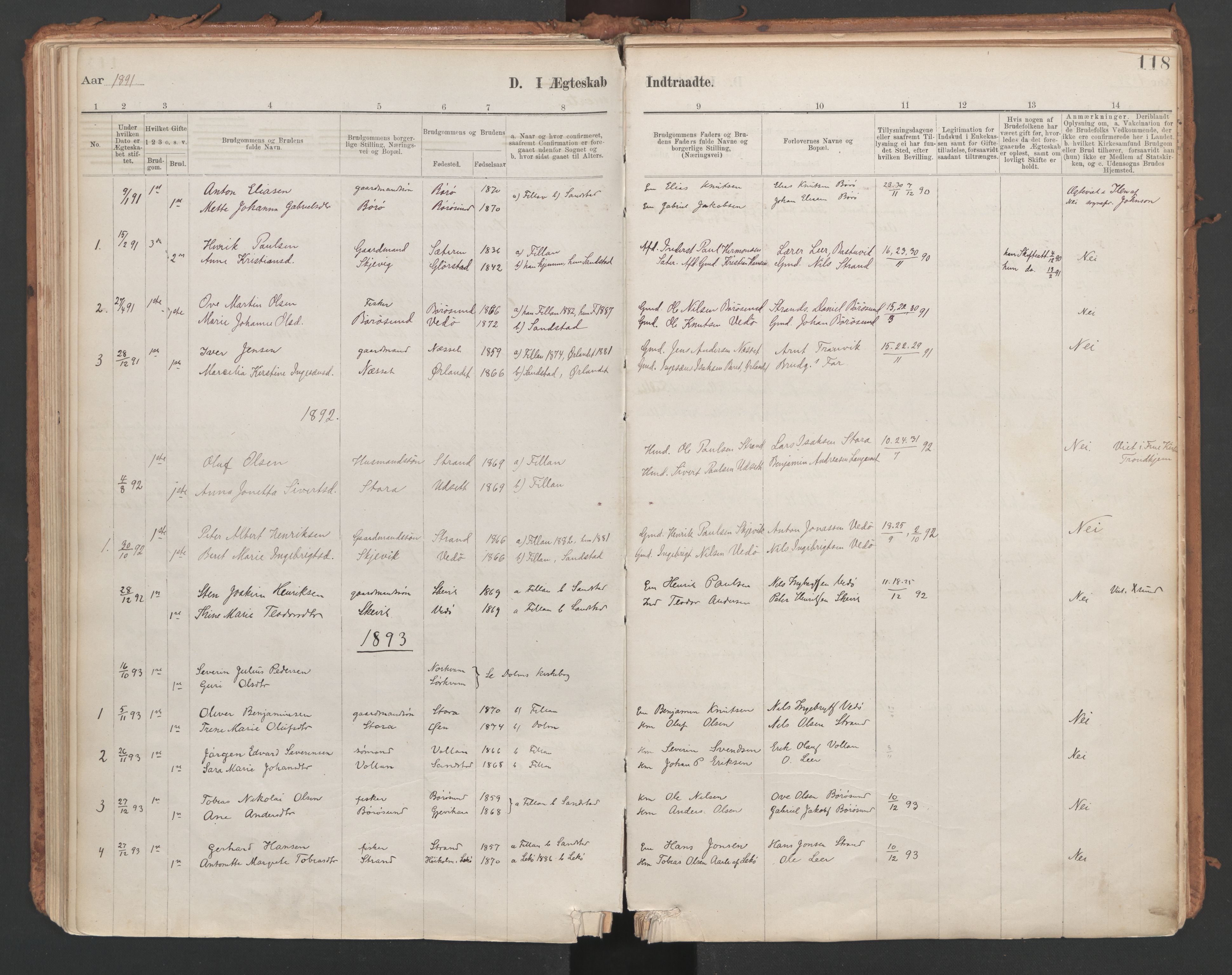 Ministerialprotokoller, klokkerbøker og fødselsregistre - Sør-Trøndelag, SAT/A-1456/639/L0572: Parish register (official) no. 639A01, 1890-1920, p. 118