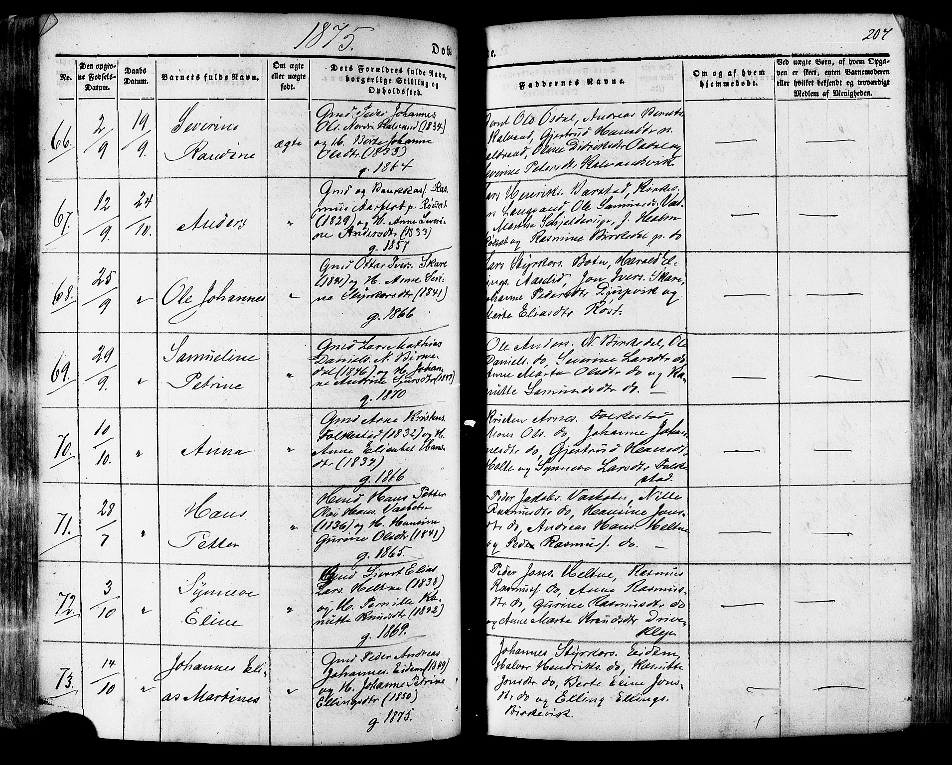 Ministerialprotokoller, klokkerbøker og fødselsregistre - Møre og Romsdal, AV/SAT-A-1454/511/L0140: Parish register (official) no. 511A07, 1851-1878, p. 207