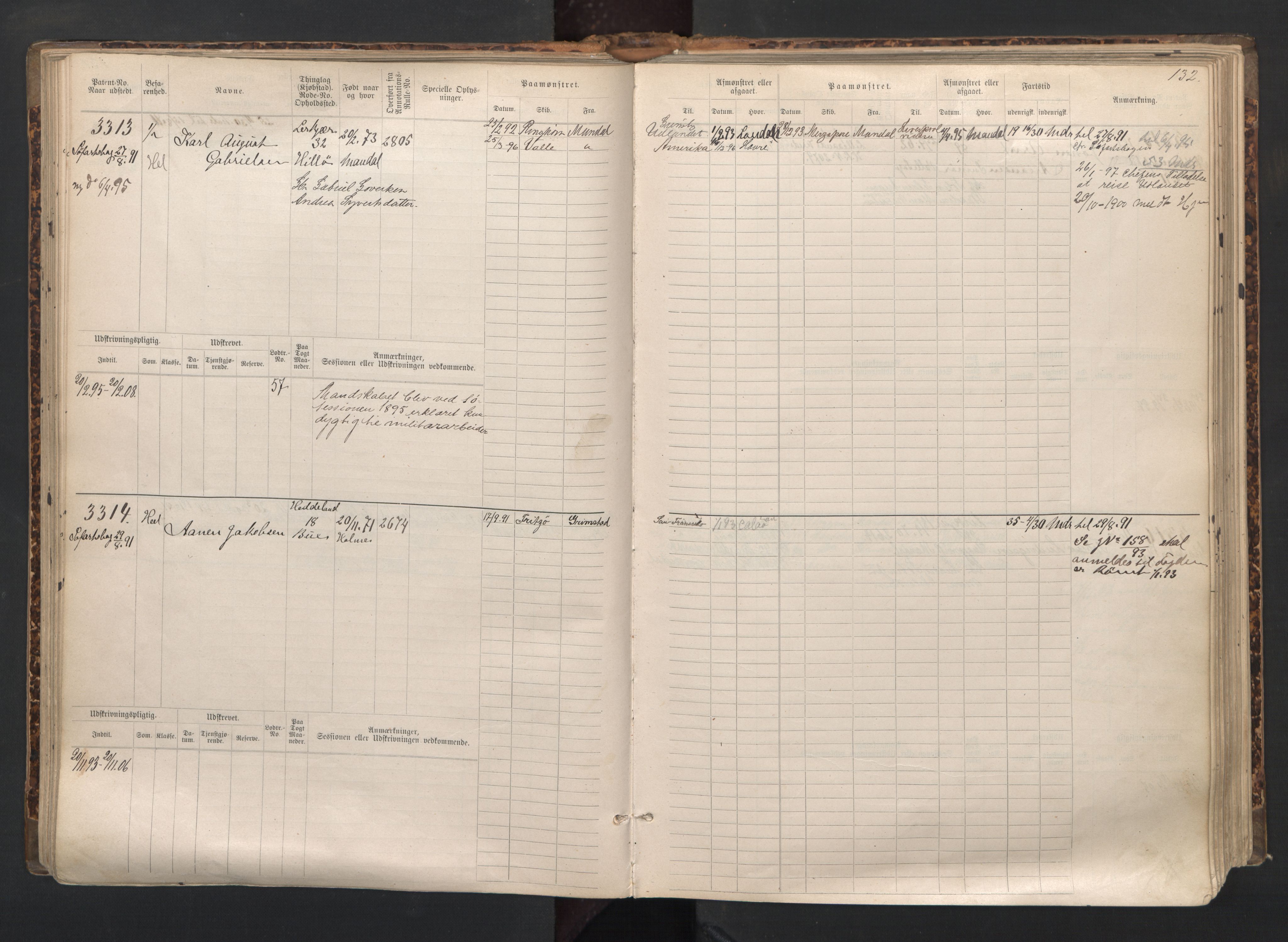 Mandal mønstringskrets, AV/SAK-2031-0016/F/Fb/L0015: Hovedrulle nr 3055-3820, Y-24, 1887-1940, p. 133