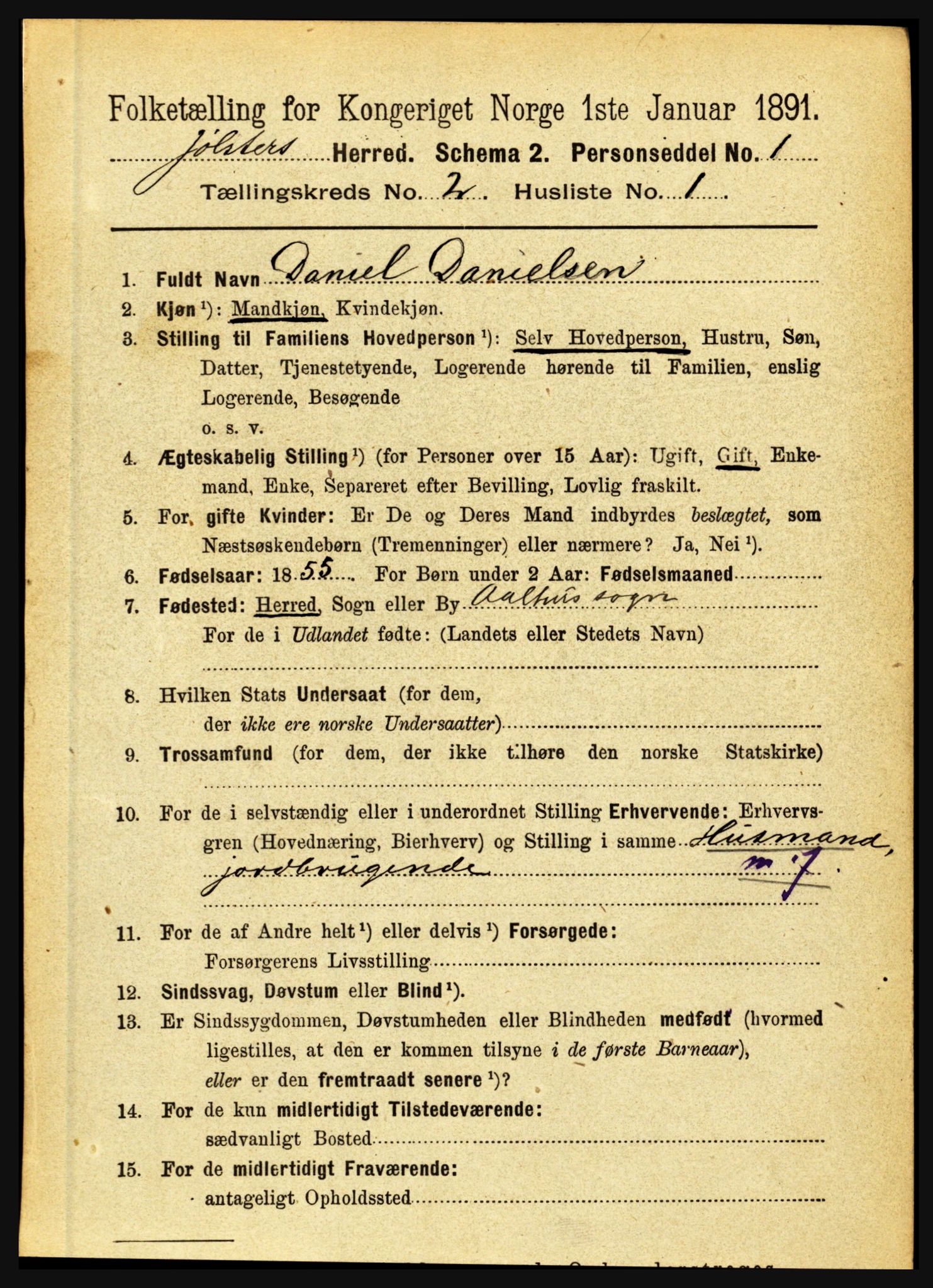 RA, 1891 census for 1431 Jølster, 1891, p. 574