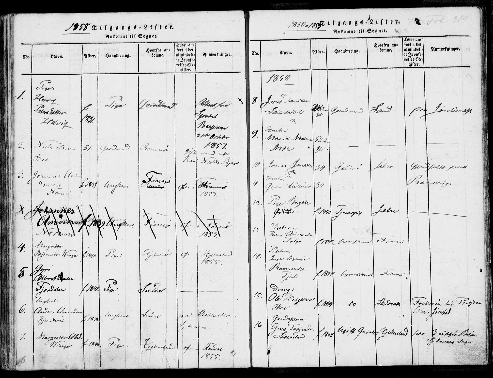 Nedstrand sokneprestkontor, AV/SAST-A-101841/01/IV: Parish register (official) no. A 7, 1816-1870, p. 319