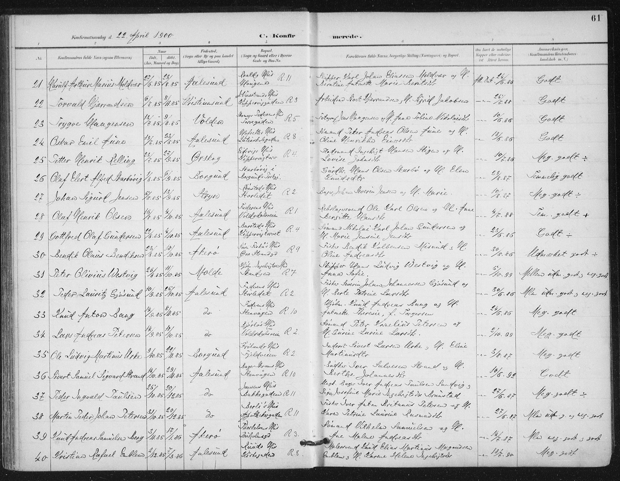 Ministerialprotokoller, klokkerbøker og fødselsregistre - Møre og Romsdal, AV/SAT-A-1454/529/L0457: Parish register (official) no. 529A07, 1894-1903, p. 61