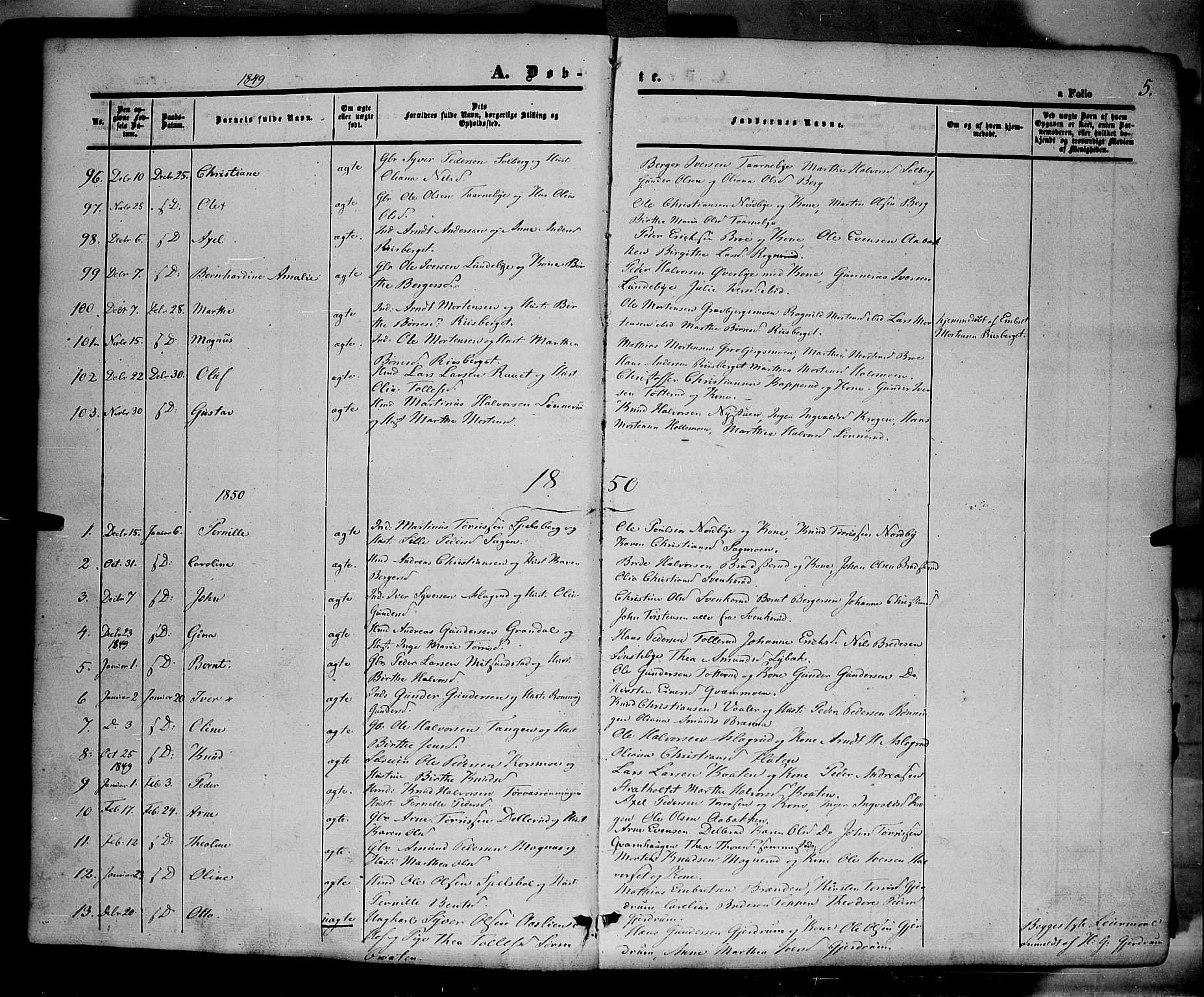 Våler prestekontor, Hedmark, AV/SAH-PREST-040/H/Ha/Haa/L0001: Parish register (official) no. 1, 1849-1878, p. 5