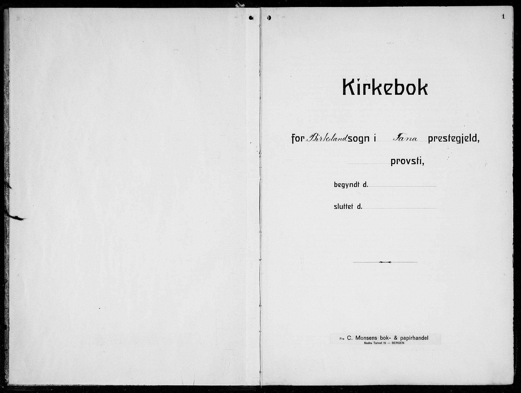 Birkeland Sokneprestembete, AV/SAB-A-74601/H/Hab: Parish register (copy) no. A  8, 1923-1933, p. 1