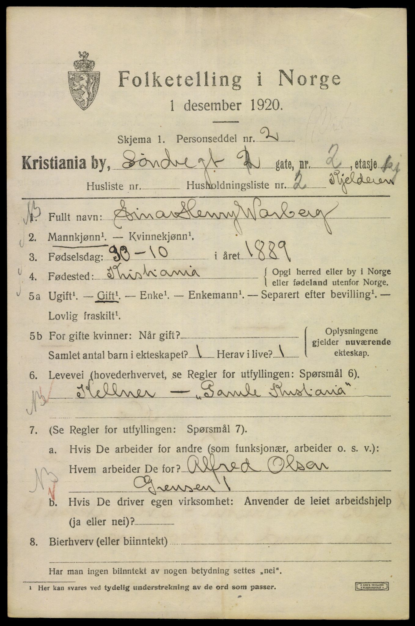 SAO, 1920 census for Kristiania, 1920, p. 561733