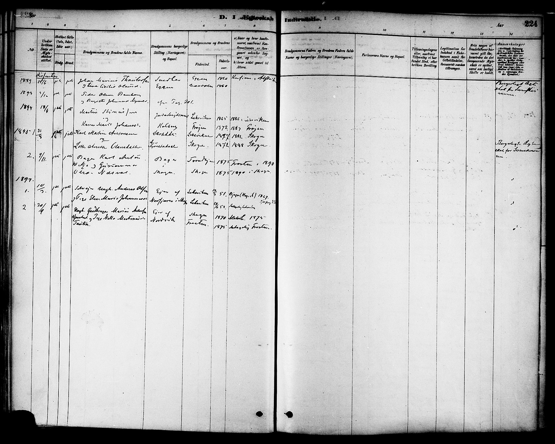 Ministerialprotokoller, klokkerbøker og fødselsregistre - Nord-Trøndelag, SAT/A-1458/717/L0159: Parish register (official) no. 717A09, 1878-1898, p. 224