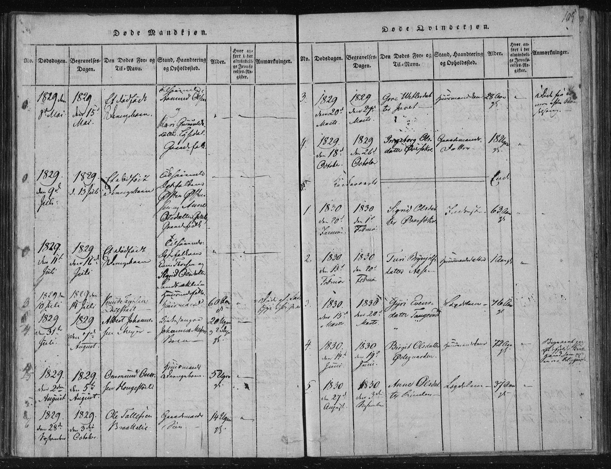 Lårdal kirkebøker, SAKO/A-284/F/Fc/L0001: Parish register (official) no. III 1, 1815-1860, p. 105