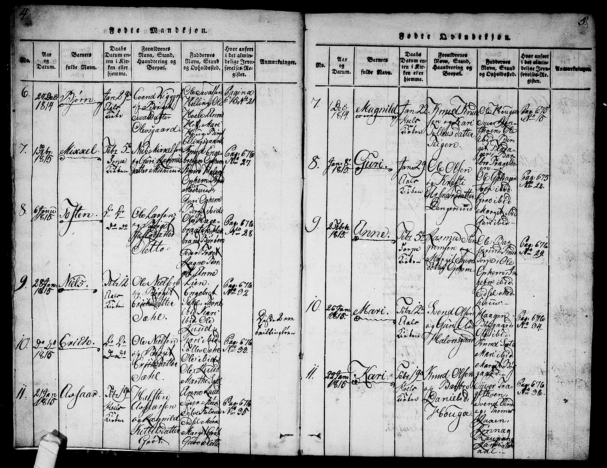 Ål kirkebøker, SAKO/A-249/G/Ga/L0001: Parish register (copy) no. 1, 1815-1829, p. 4-5