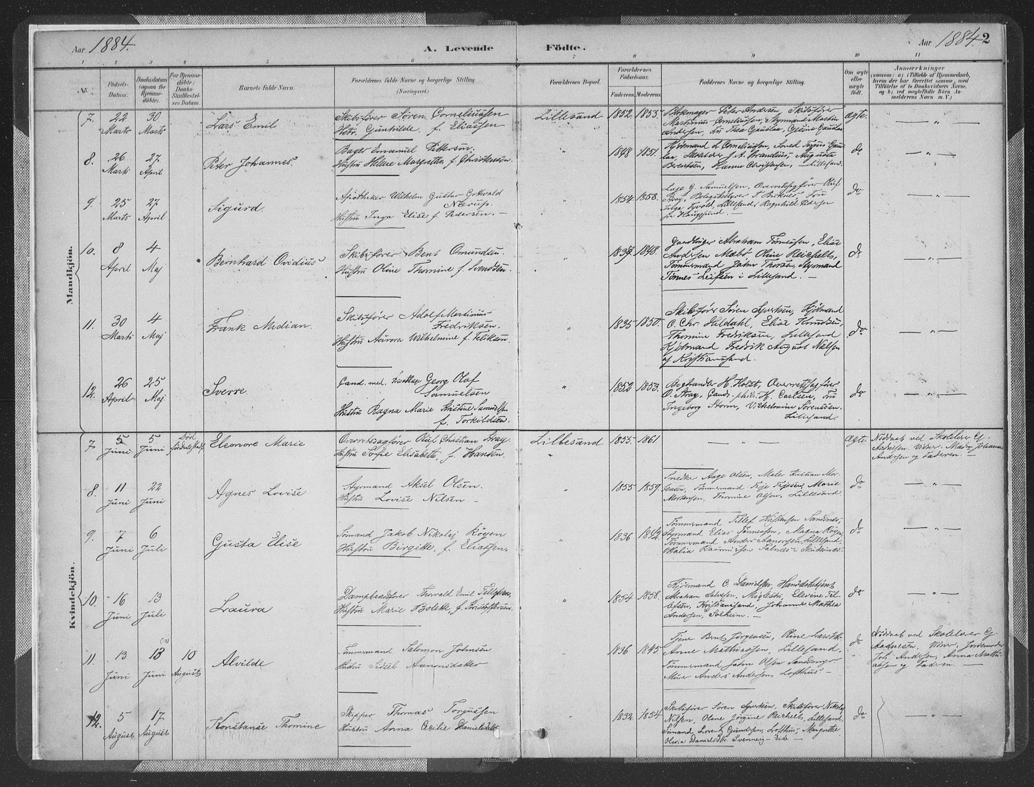 Vestre Moland sokneprestkontor, SAK/1111-0046/F/Fa/Faa/L0001: Parish register (official) no. A 1, 1884-1899, p. 2