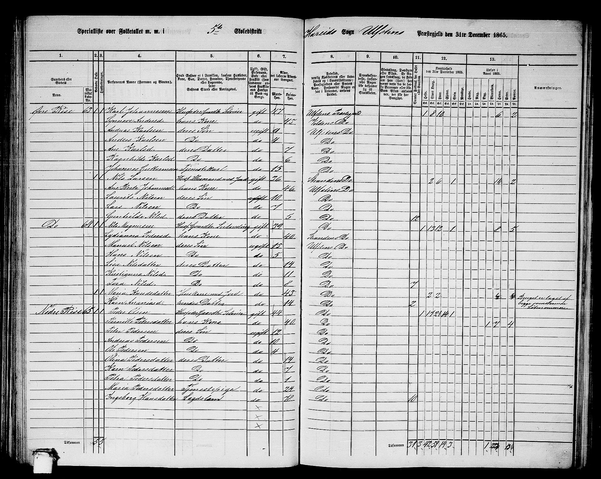 RA, 1865 census for Ulstein, 1865, p. 95