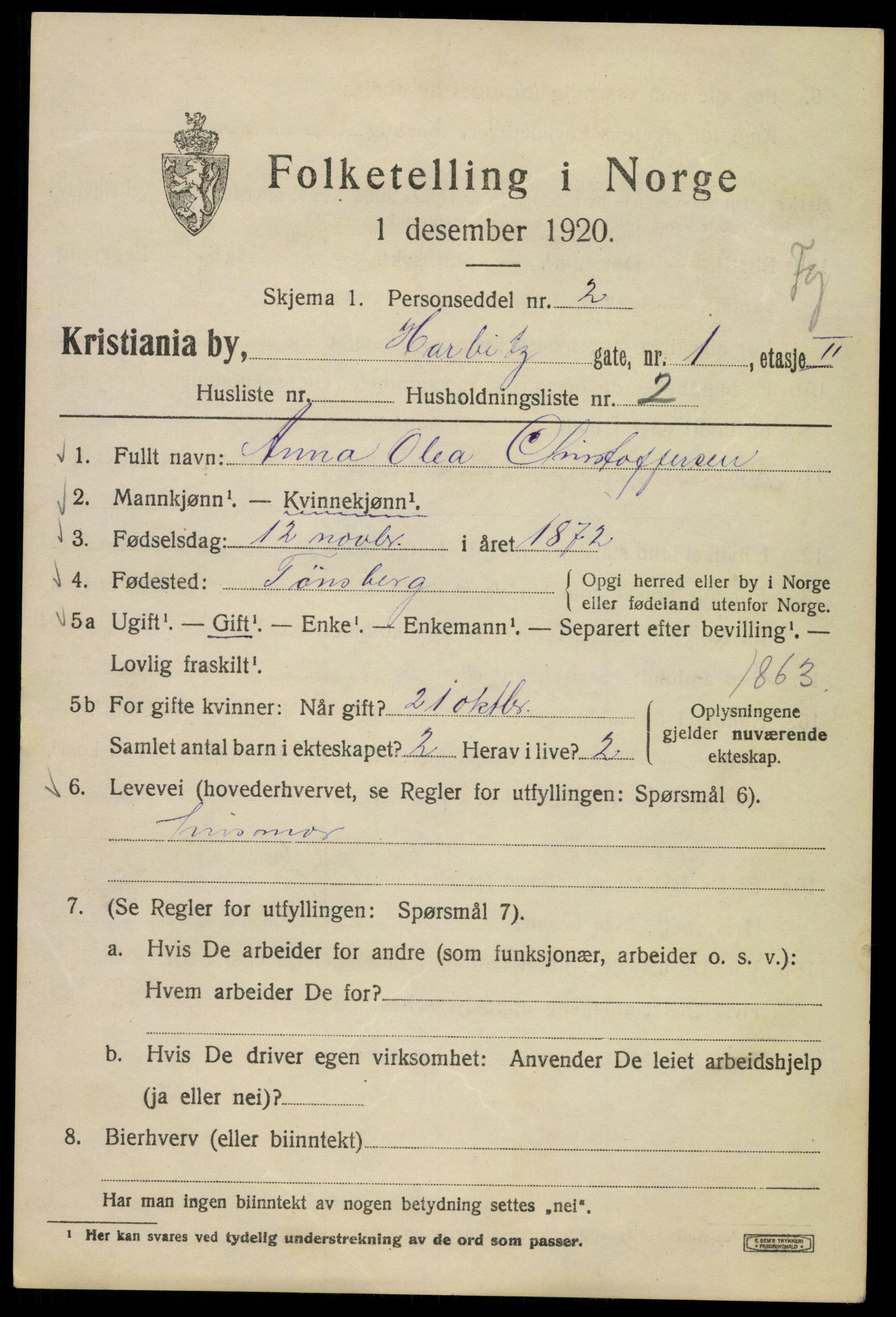 SAO, 1920 census for Kristiania, 1920, p. 271107