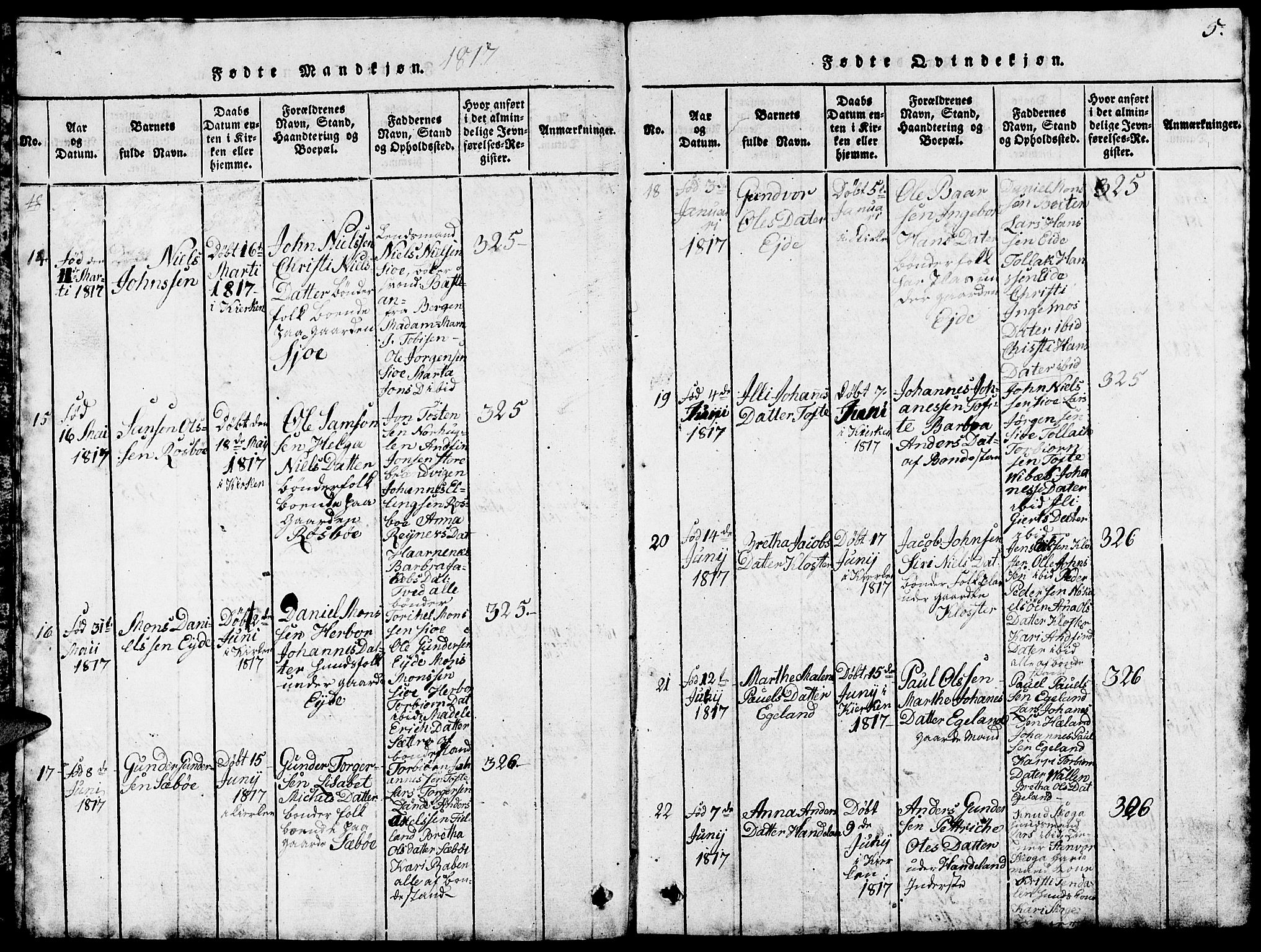 Fjelberg sokneprestembete, AV/SAB-A-75201/H/Hab: Parish register (copy) no. B 1, 1815-1823, p. 5