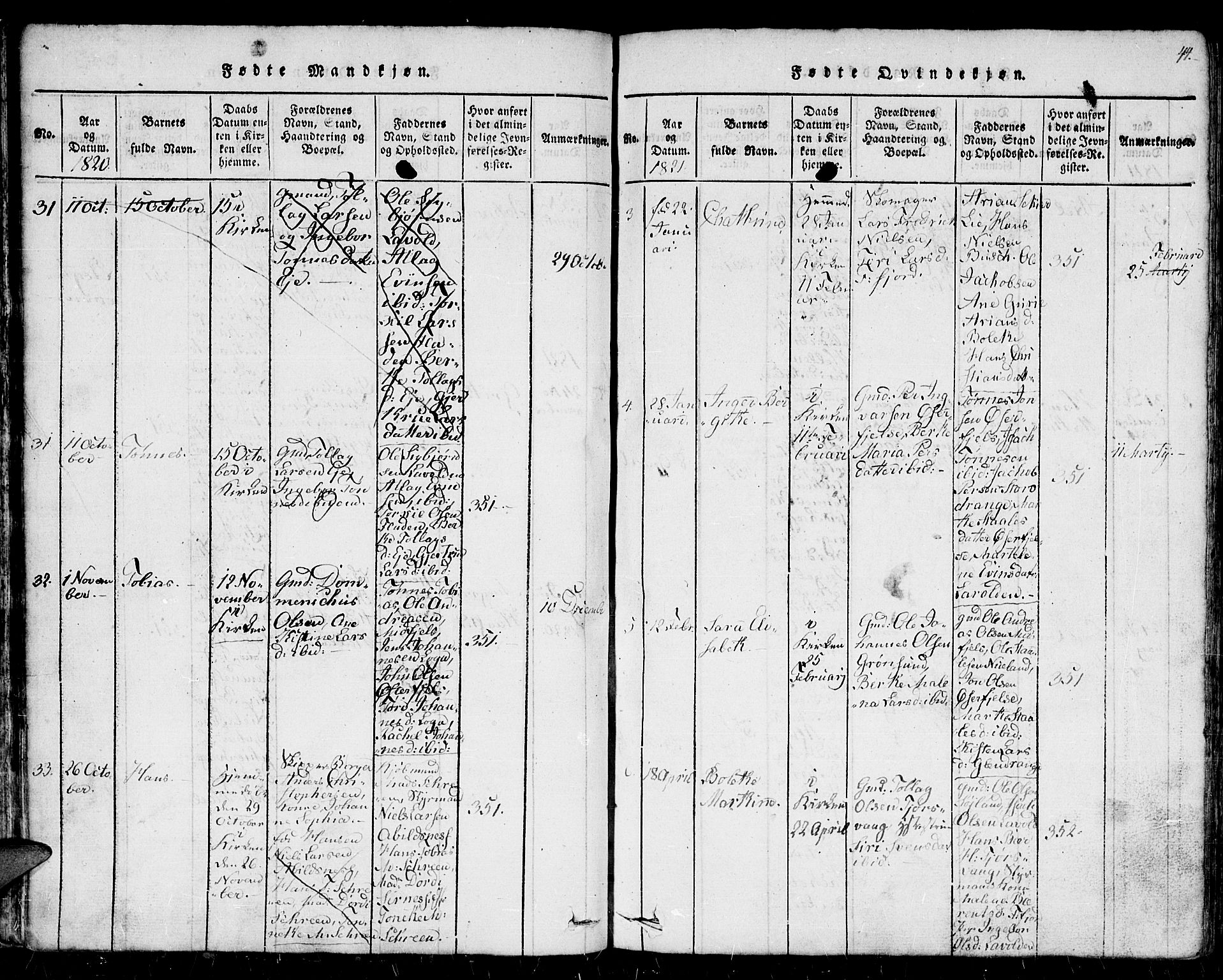 Flekkefjord sokneprestkontor, SAK/1111-0012/F/Fb/Fbc/L0003: Parish register (copy) no. B 3, 1815-1826, p. 44