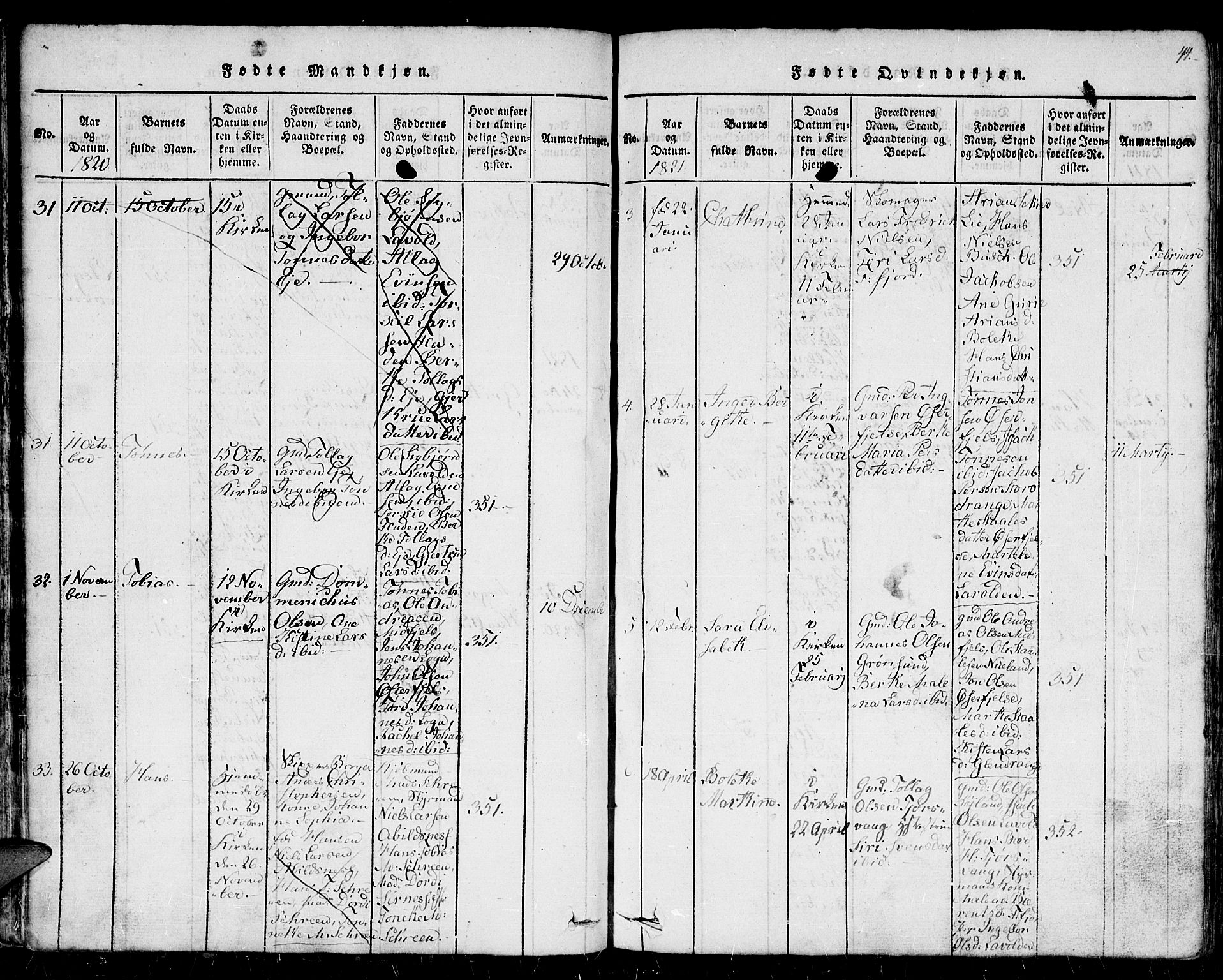 Flekkefjord sokneprestkontor, AV/SAK-1111-0012/F/Fb/Fbc/L0003: Parish register (copy) no. B 3, 1815-1826, p. 44