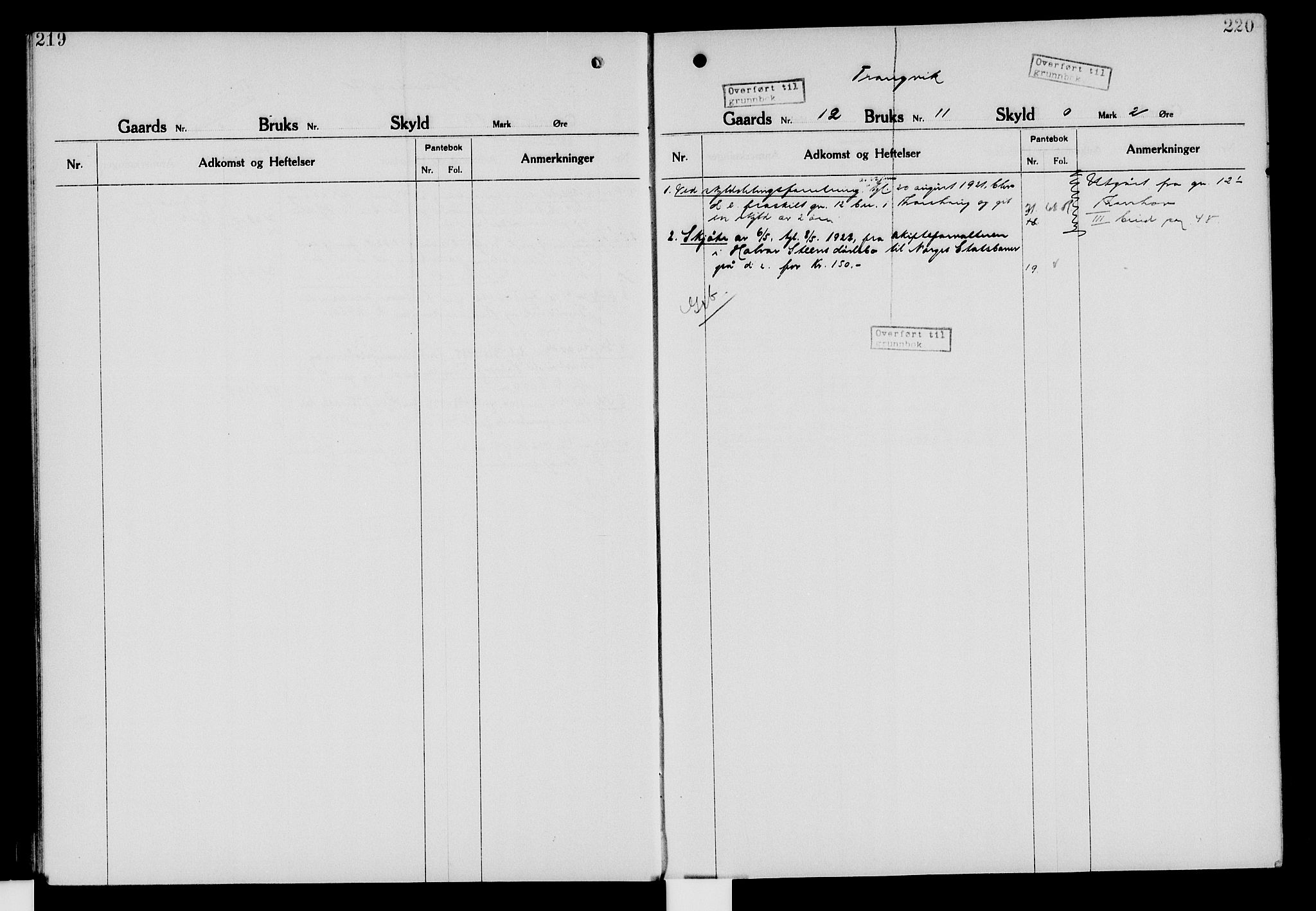 Nord-Hedmark sorenskriveri, SAH/TING-012/H/Ha/Had/Hade/L0006: Mortgage register no. 4.6, 1920-1940, p. 219-220