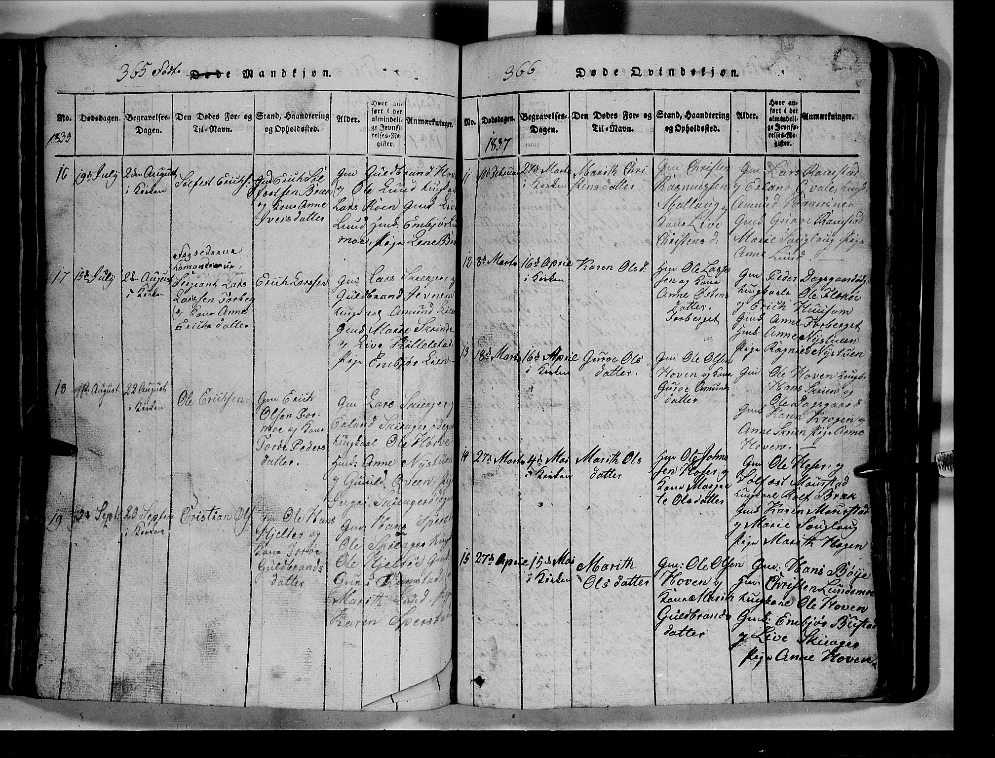 Lom prestekontor, AV/SAH-PREST-070/L/L0003: Parish register (copy) no. 3, 1815-1844, p. 365-366