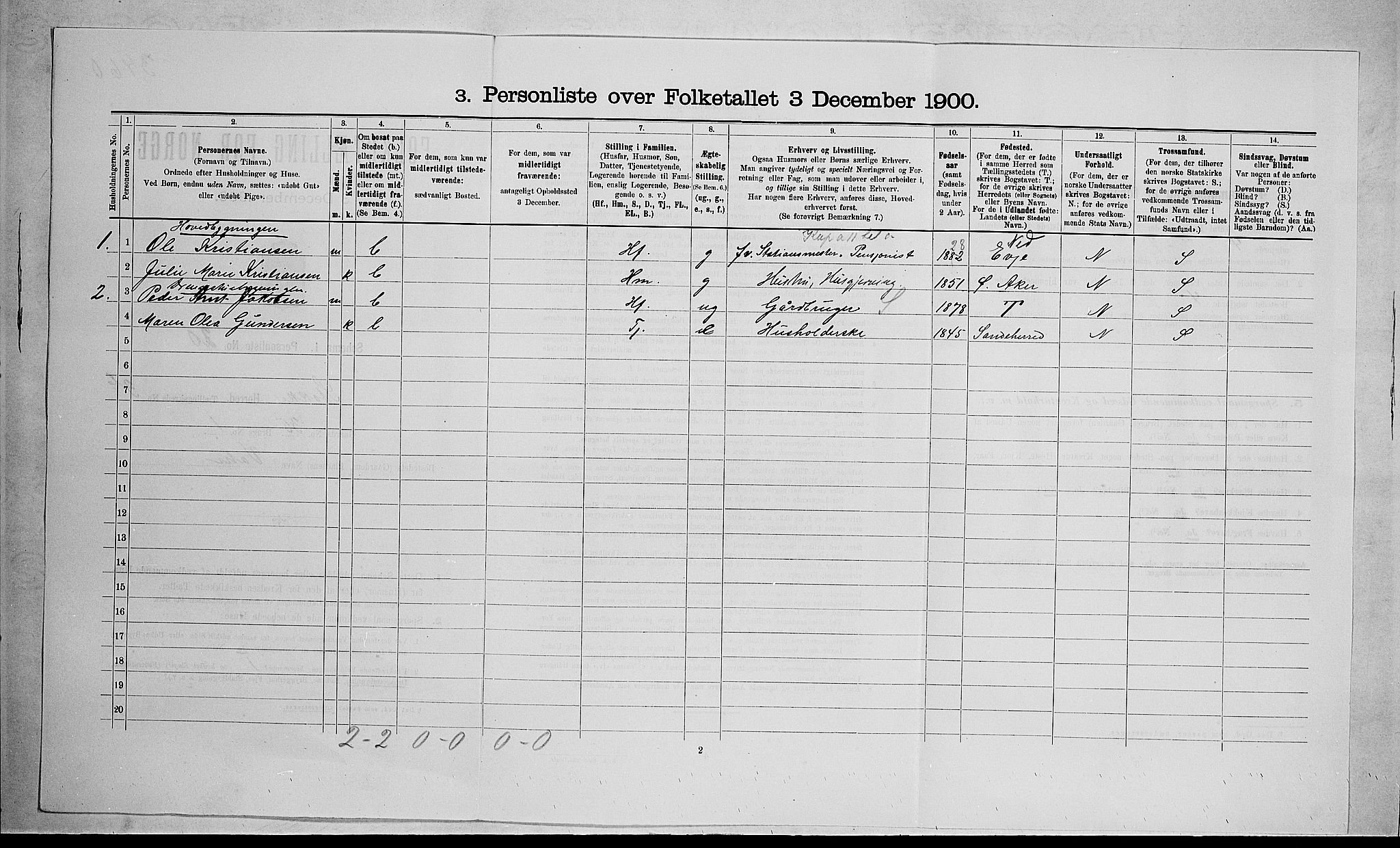 RA, 1900 census for Stokke, 1900, p. 720