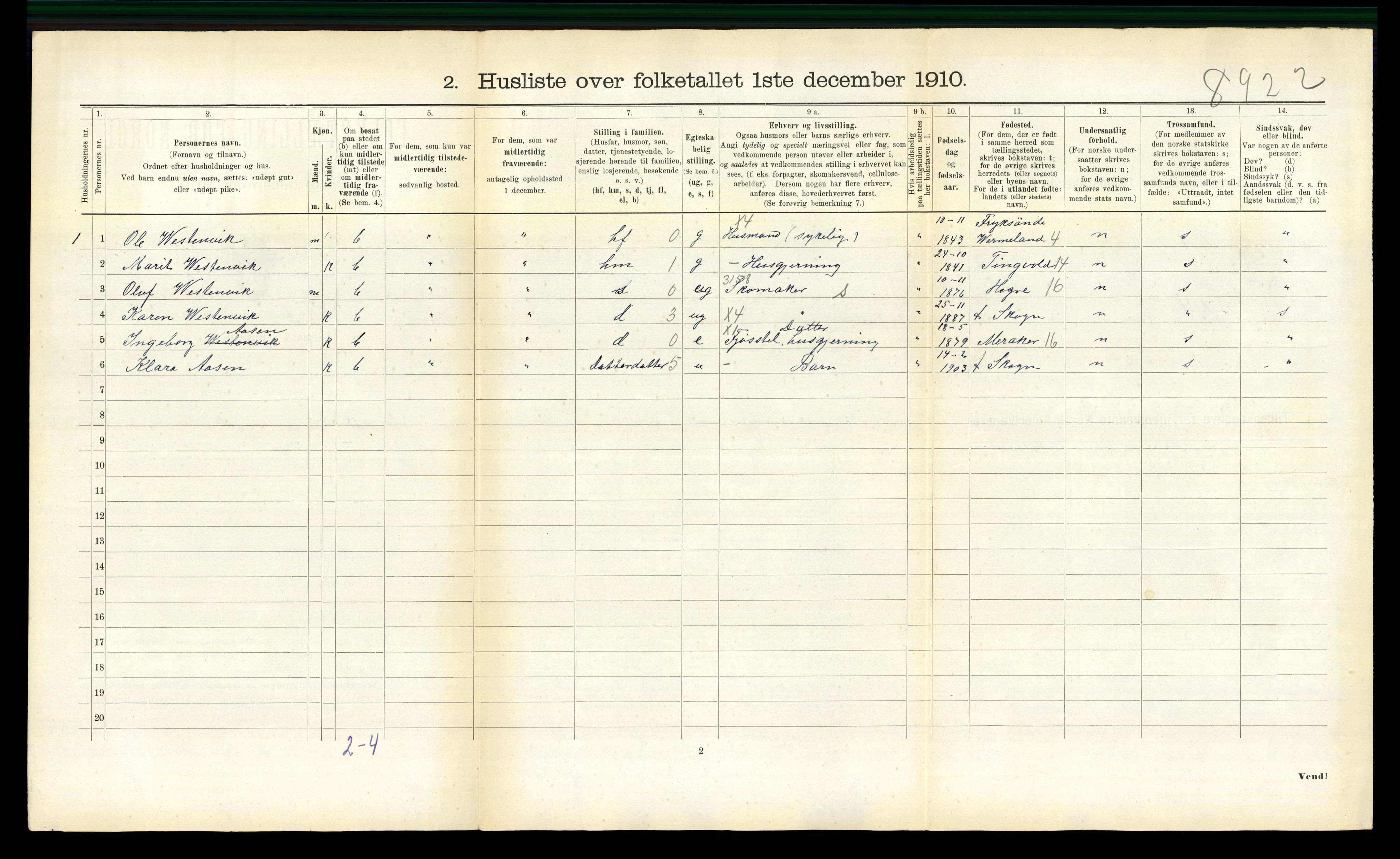 RA, 1910 census for Skogn, 1910, p. 911