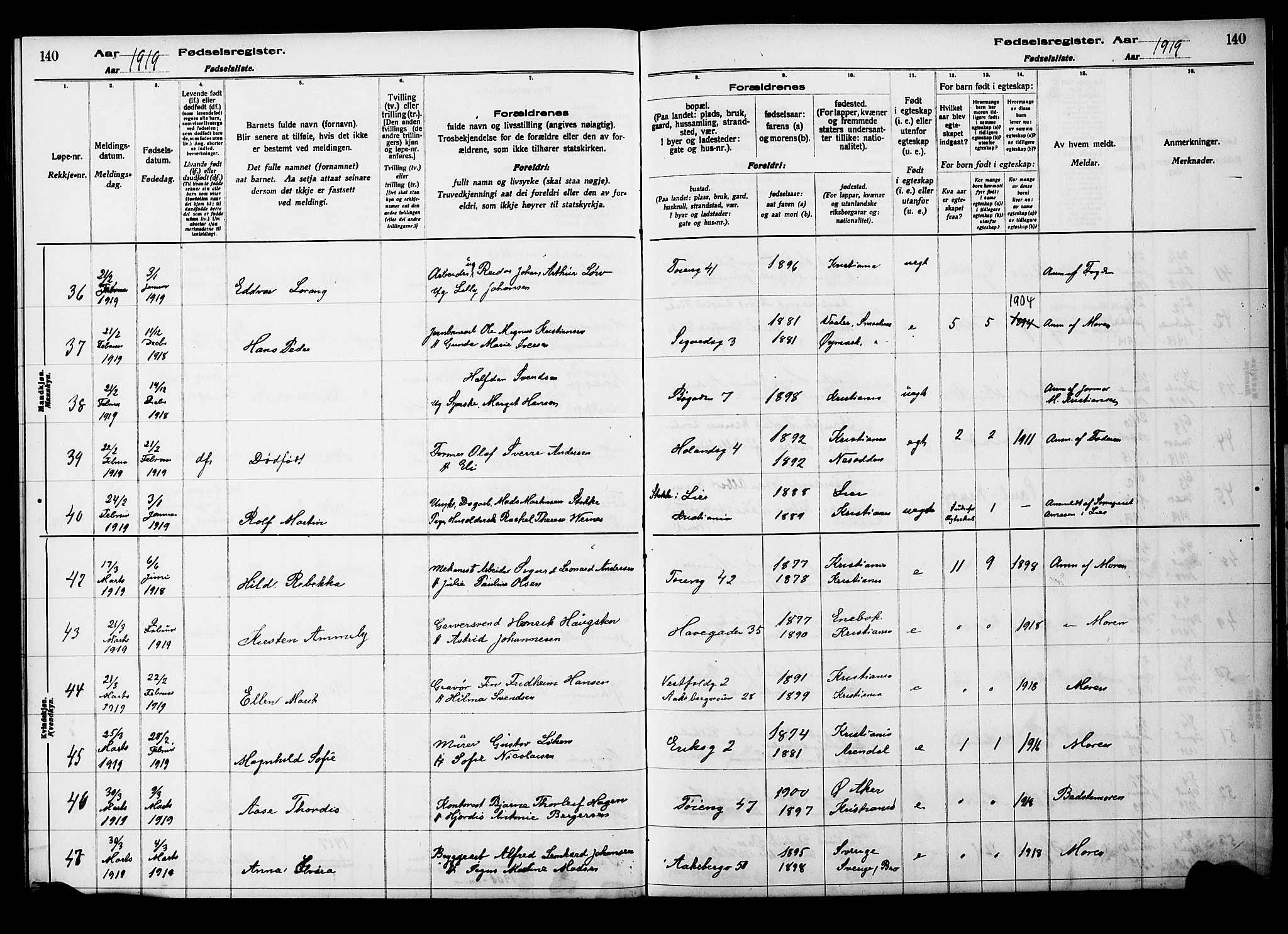 Kampen prestekontor Kirkebøker, AV/SAO-A-10853/J/Ja/L0001: Birth register no. 1, 1916-1920, p. 140