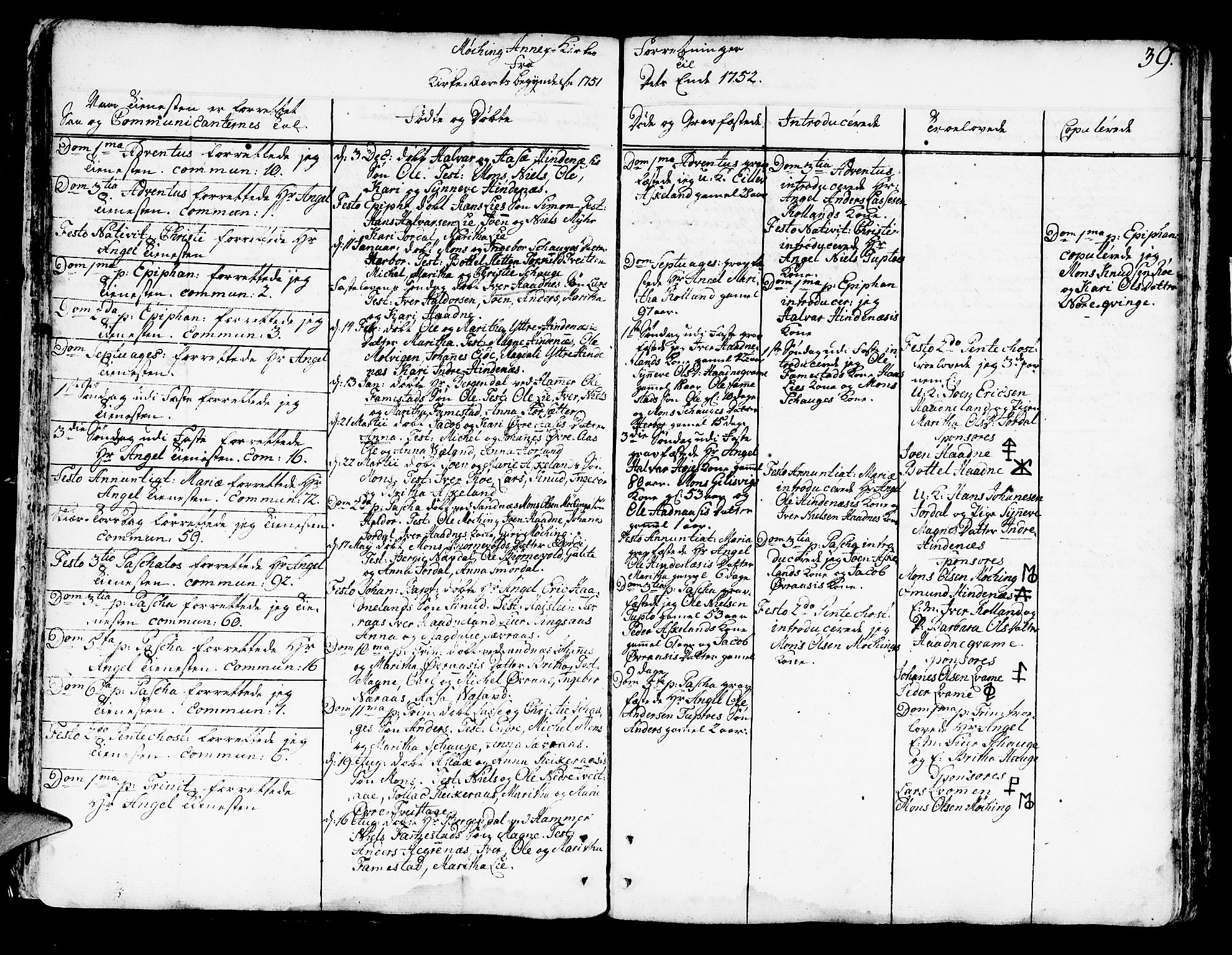 Lindås Sokneprestembete, AV/SAB-A-76701/H/Haa/Haaa/L0003: Parish register (official) no. A 3, 1748-1764, p. 39