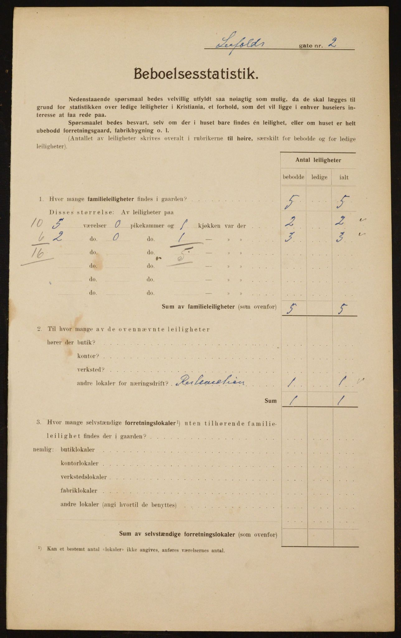 OBA, Municipal Census 1910 for Kristiania, 1910, p. 55294