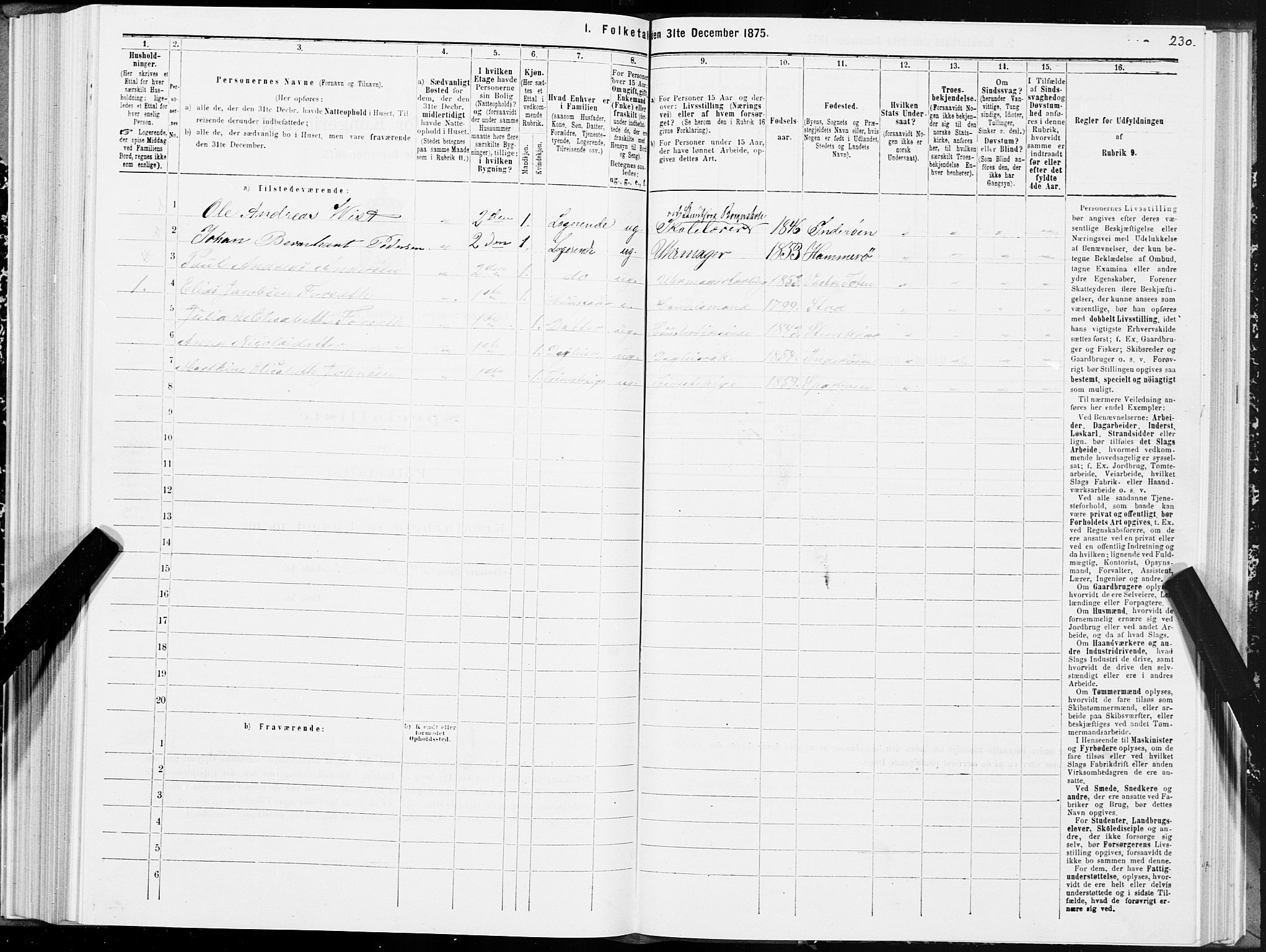 SAT, 1875 census for 1702B Steinkjer/Steinkjer, 1875, p. 230