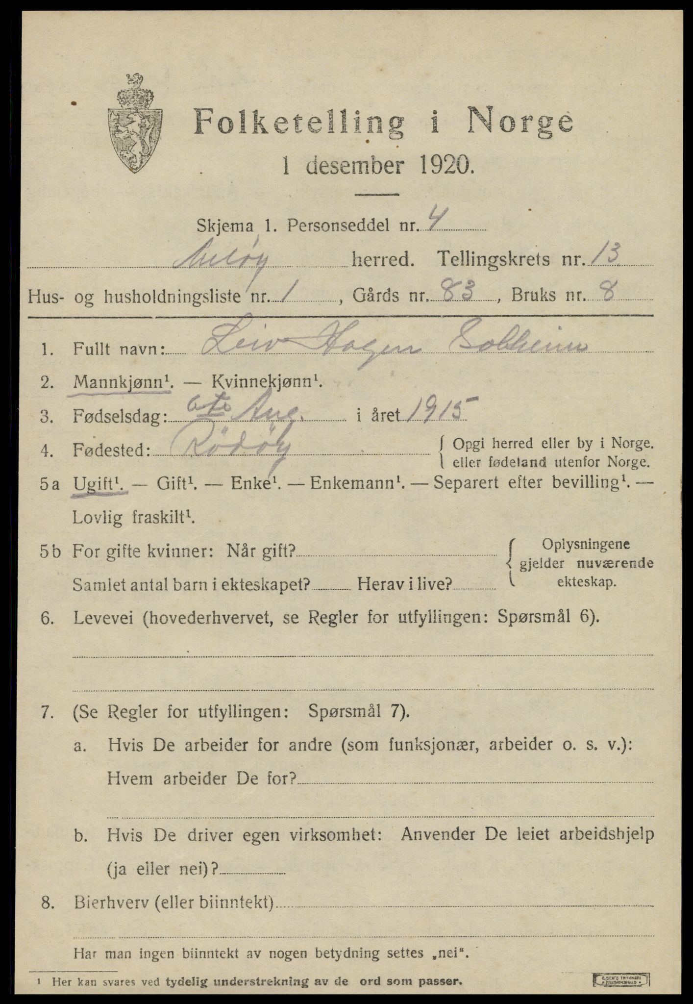 SAT, 1920 census for Meløy, 1920, p. 8327