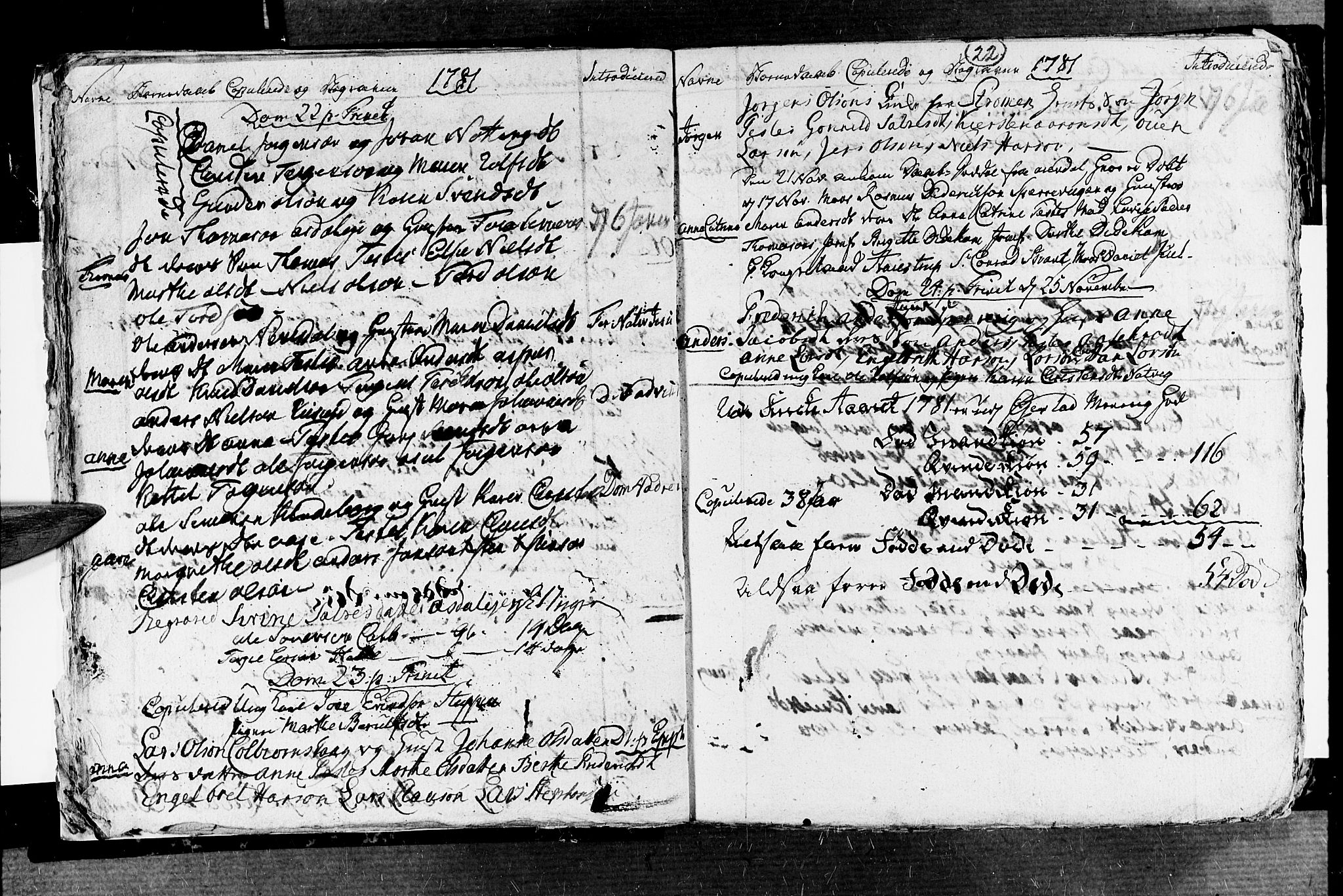 Øyestad sokneprestkontor, SAK/1111-0049/F/Fb/L0001: Parish register (copy) no. B 1, 1780-1794, p. 22
