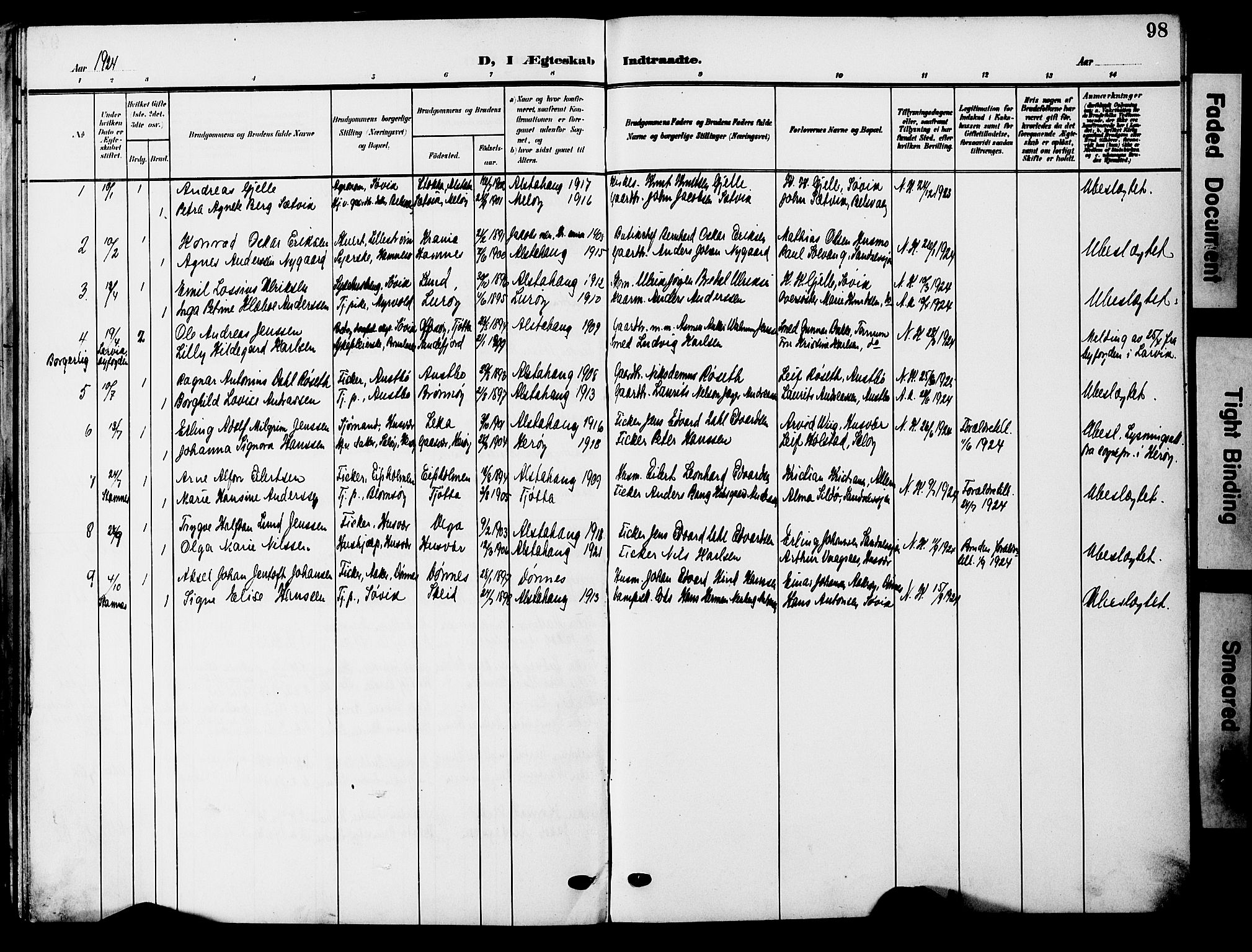 Ministerialprotokoller, klokkerbøker og fødselsregistre - Nordland, AV/SAT-A-1459/830/L0464: Parish register (copy) no. 830C06, 1906-1925, p. 98