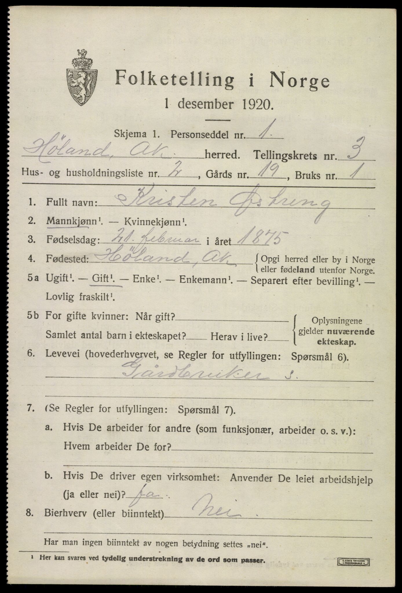 SAO, 1920 census for Høland, 1920, p. 5057