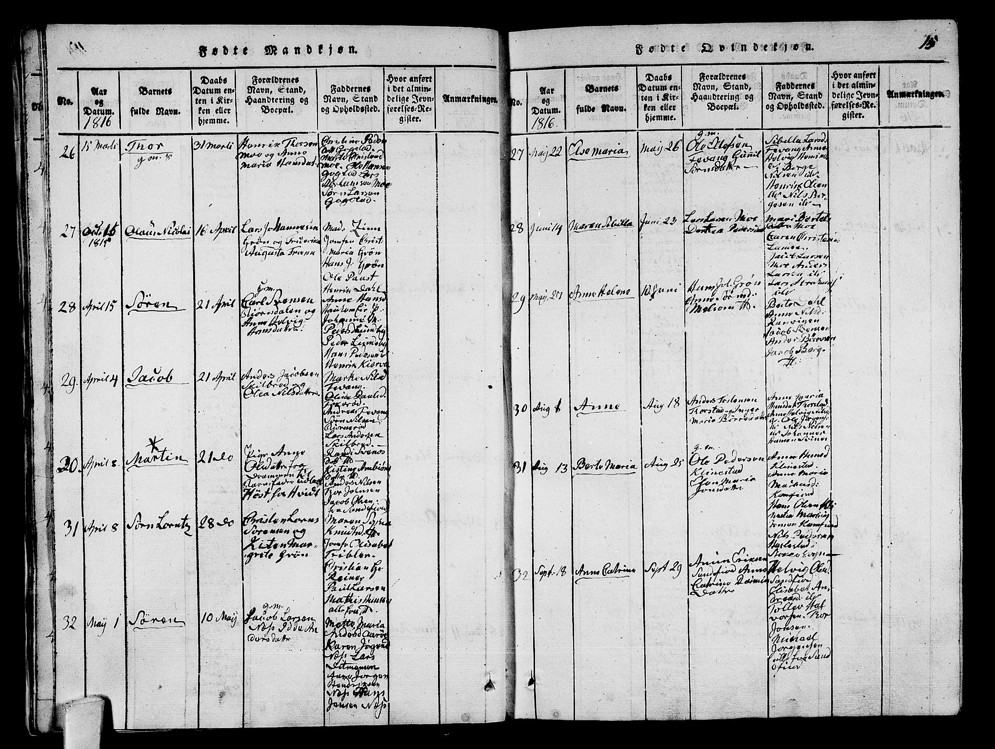 Sandar kirkebøker, AV/SAKO-A-243/G/Ga/L0001: Parish register (copy) no. 1, 1814-1835, p. 15