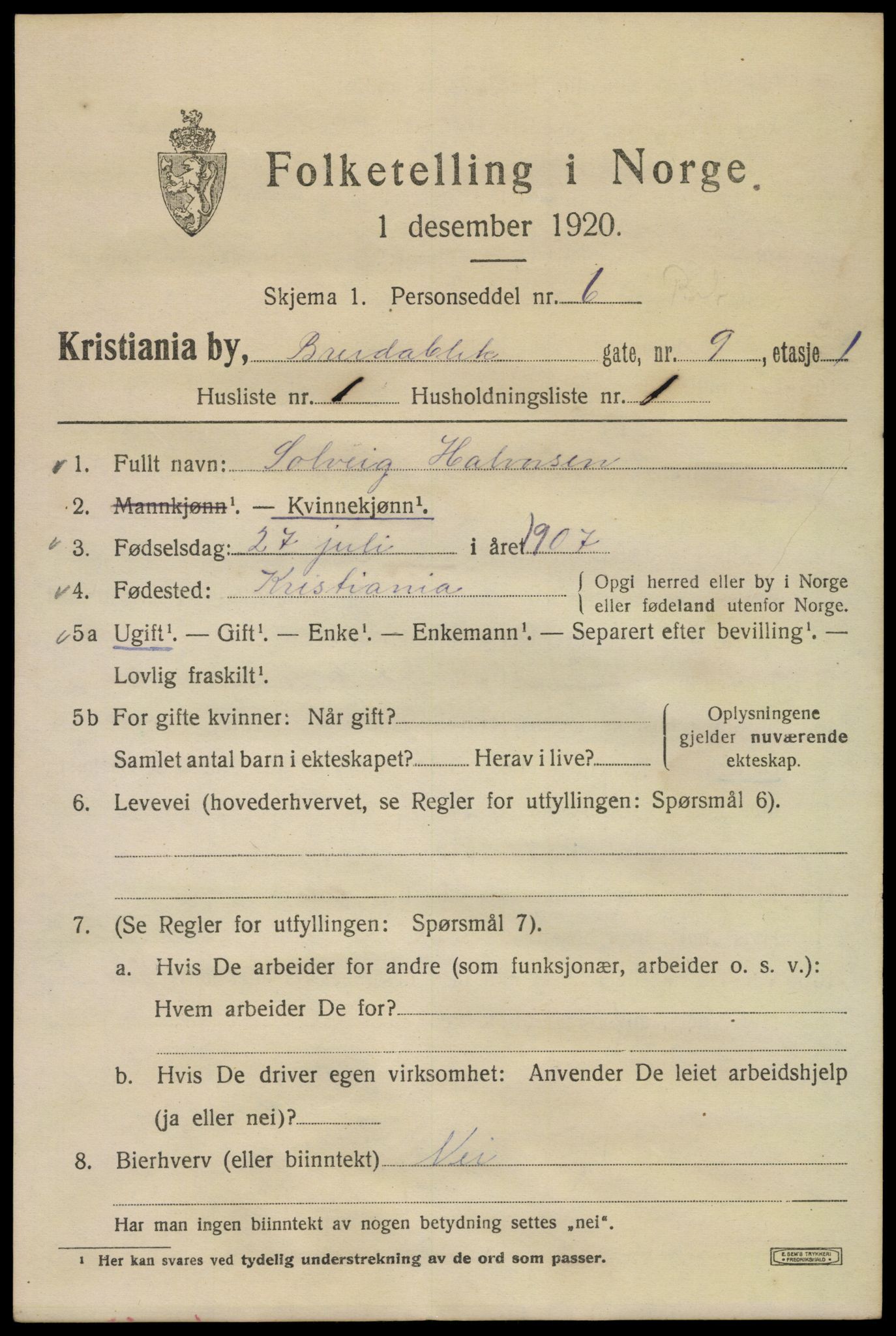 SAO, 1920 census for Kristiania, 1920, p. 171675