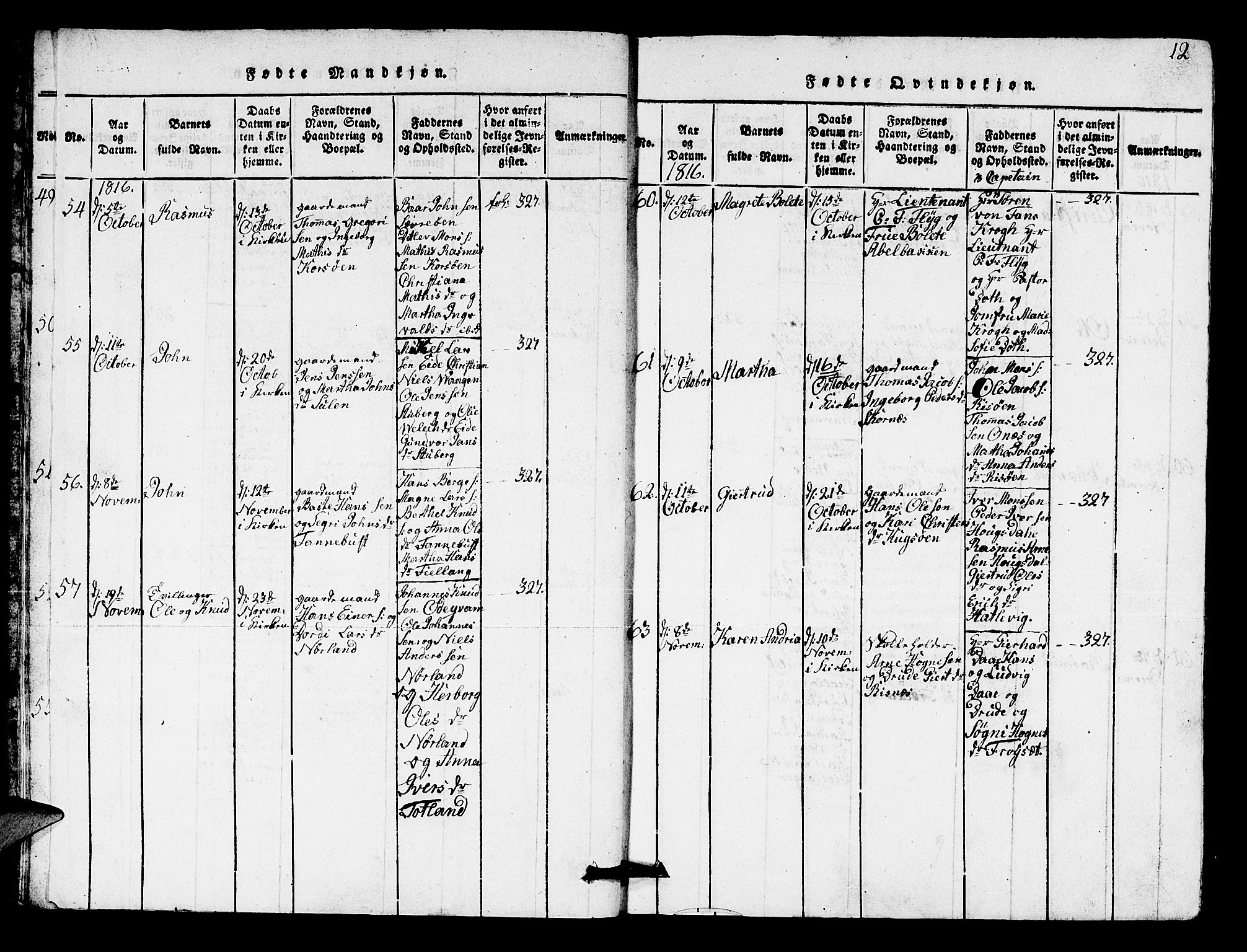 Lindås Sokneprestembete, AV/SAB-A-76701/H/Hab/Haba/L0001: Parish register (copy) no. A 1, 1816-1823, p. 12