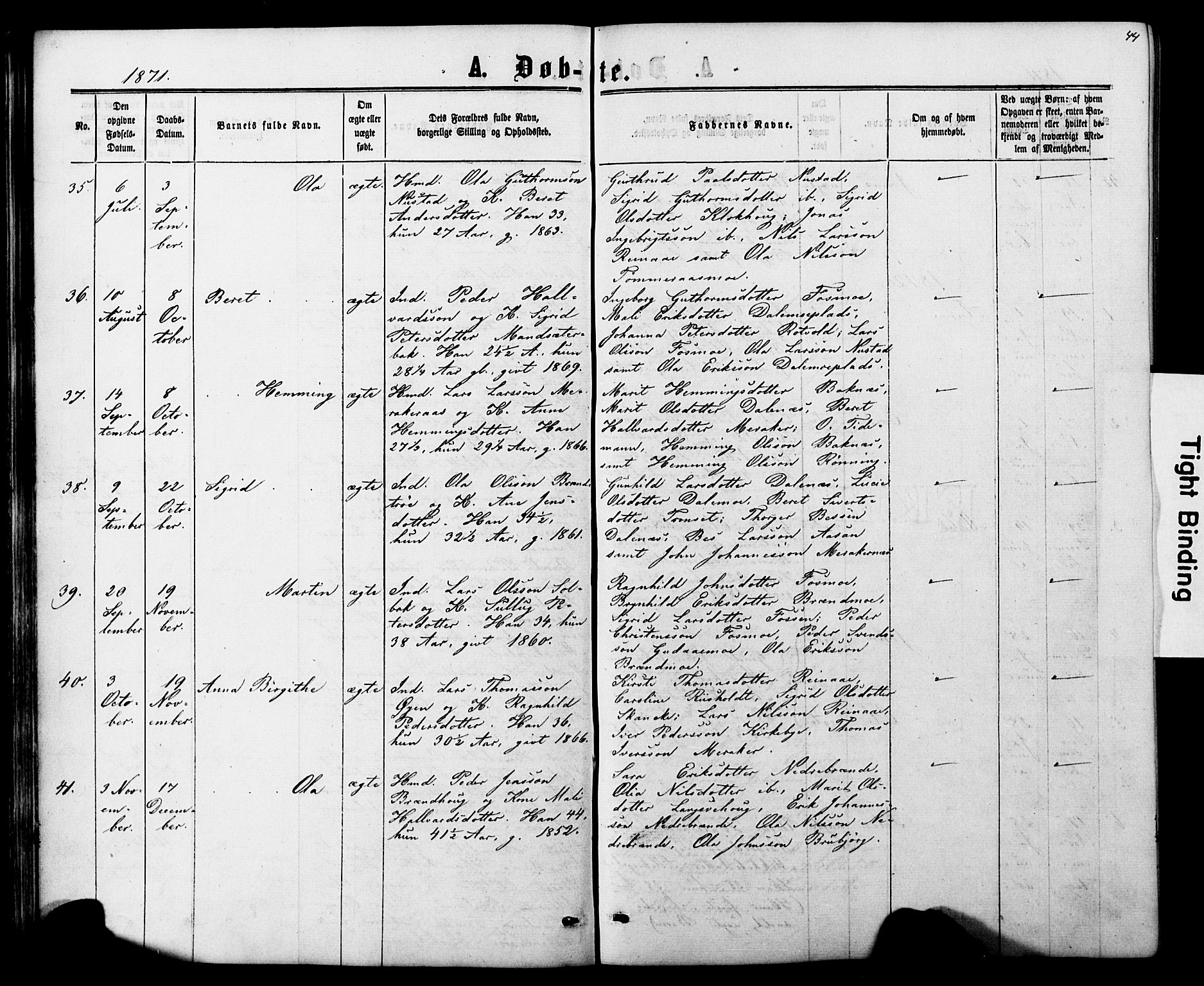 Ministerialprotokoller, klokkerbøker og fødselsregistre - Nord-Trøndelag, SAT/A-1458/706/L0049: Parish register (copy) no. 706C01, 1864-1895, p. 44