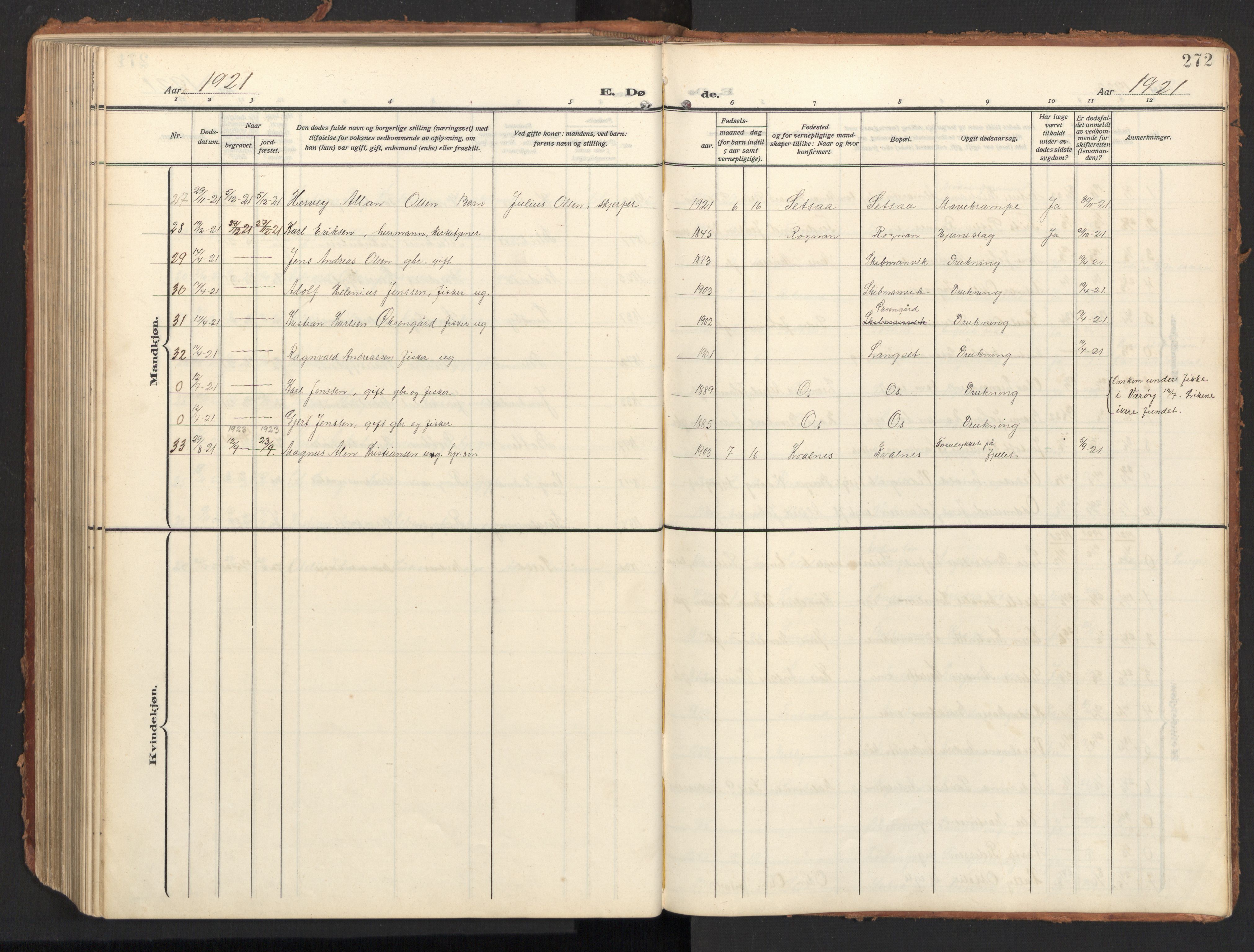 Ministerialprotokoller, klokkerbøker og fødselsregistre - Nordland, AV/SAT-A-1459/847/L0683: Parish register (copy) no. 847C11, 1908-1929, p. 272