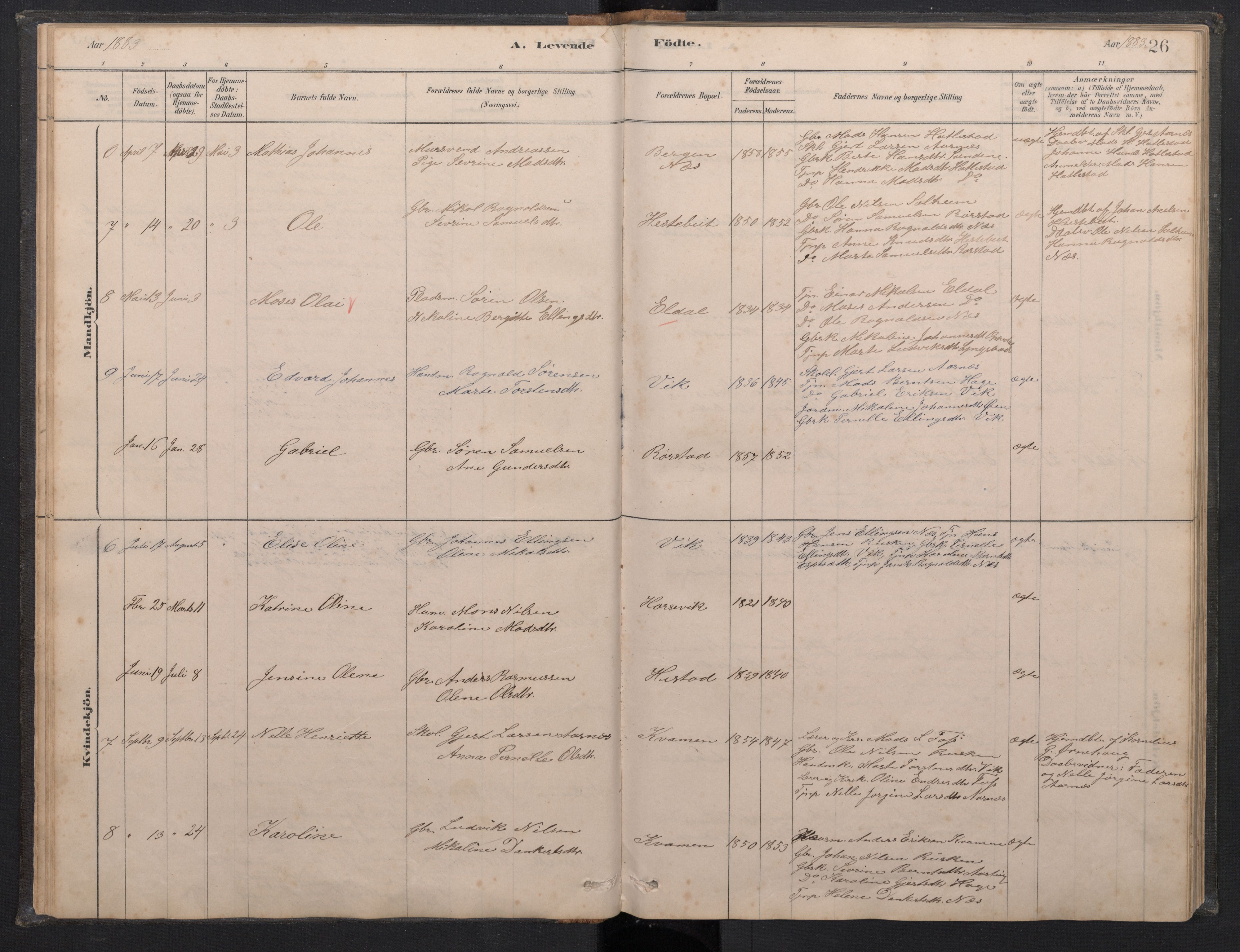 Gaular sokneprestembete, AV/SAB-A-80001/H/Hab: Parish register (copy) no. C 3, 1878-1897, p. 25b-26a