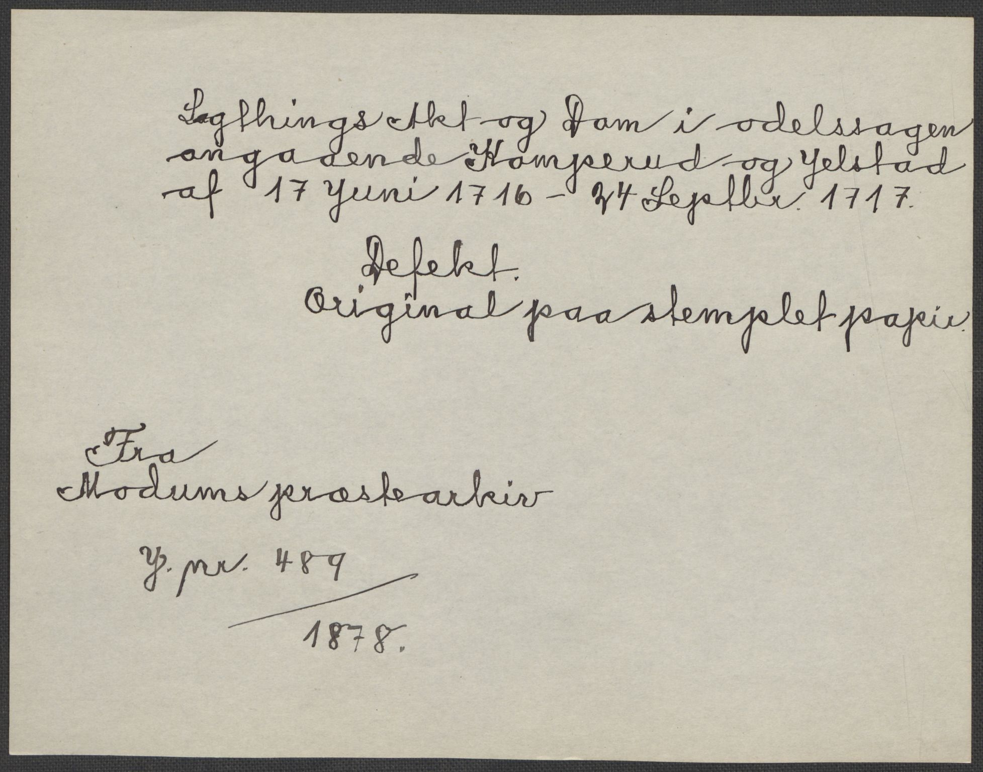Riksarkivets diplomsamling, RA/EA-5965/F15/L0016: Prestearkiv - Buskerud, 1662-1781, p. 73