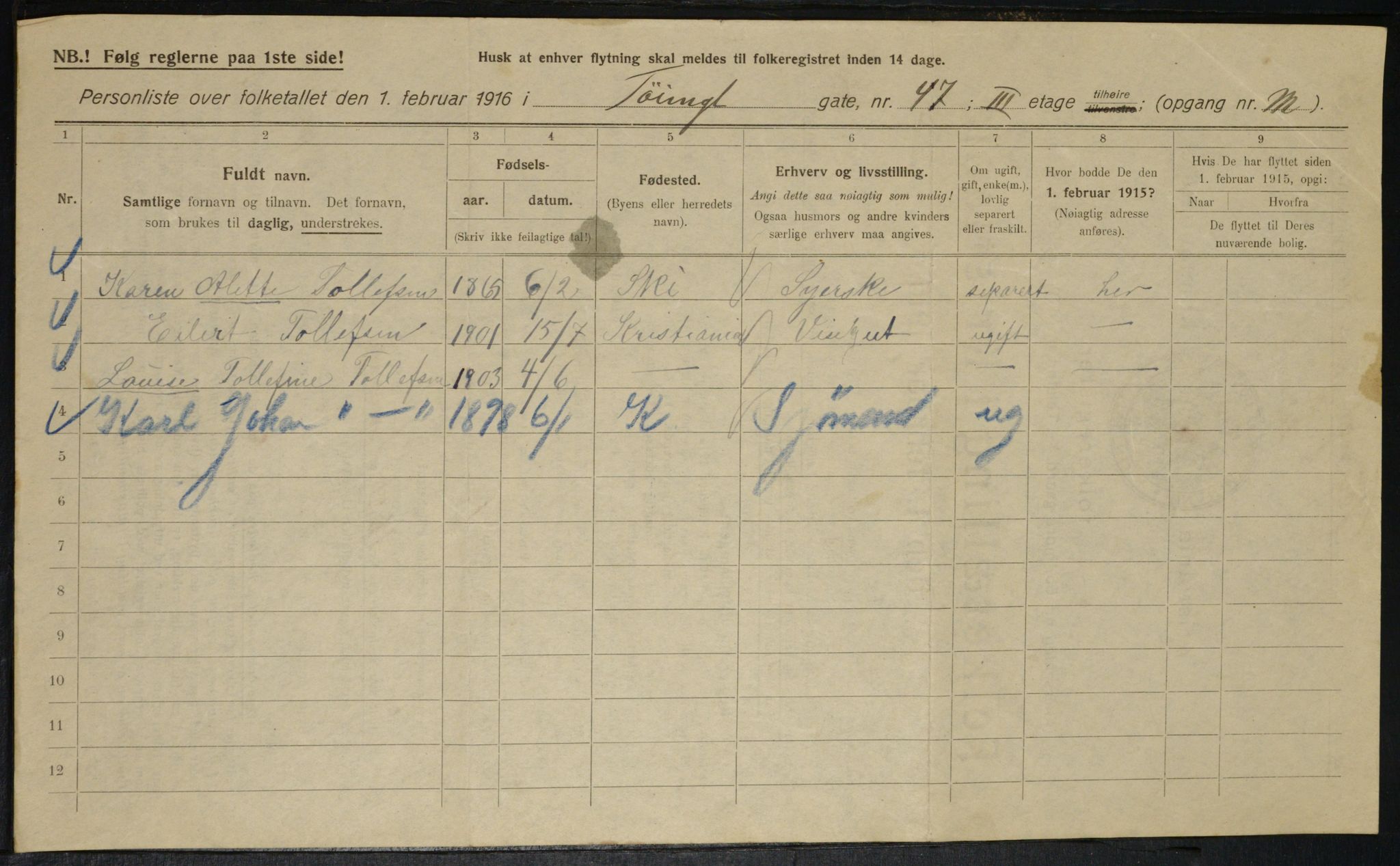 OBA, Municipal Census 1916 for Kristiania, 1916, p. 122097