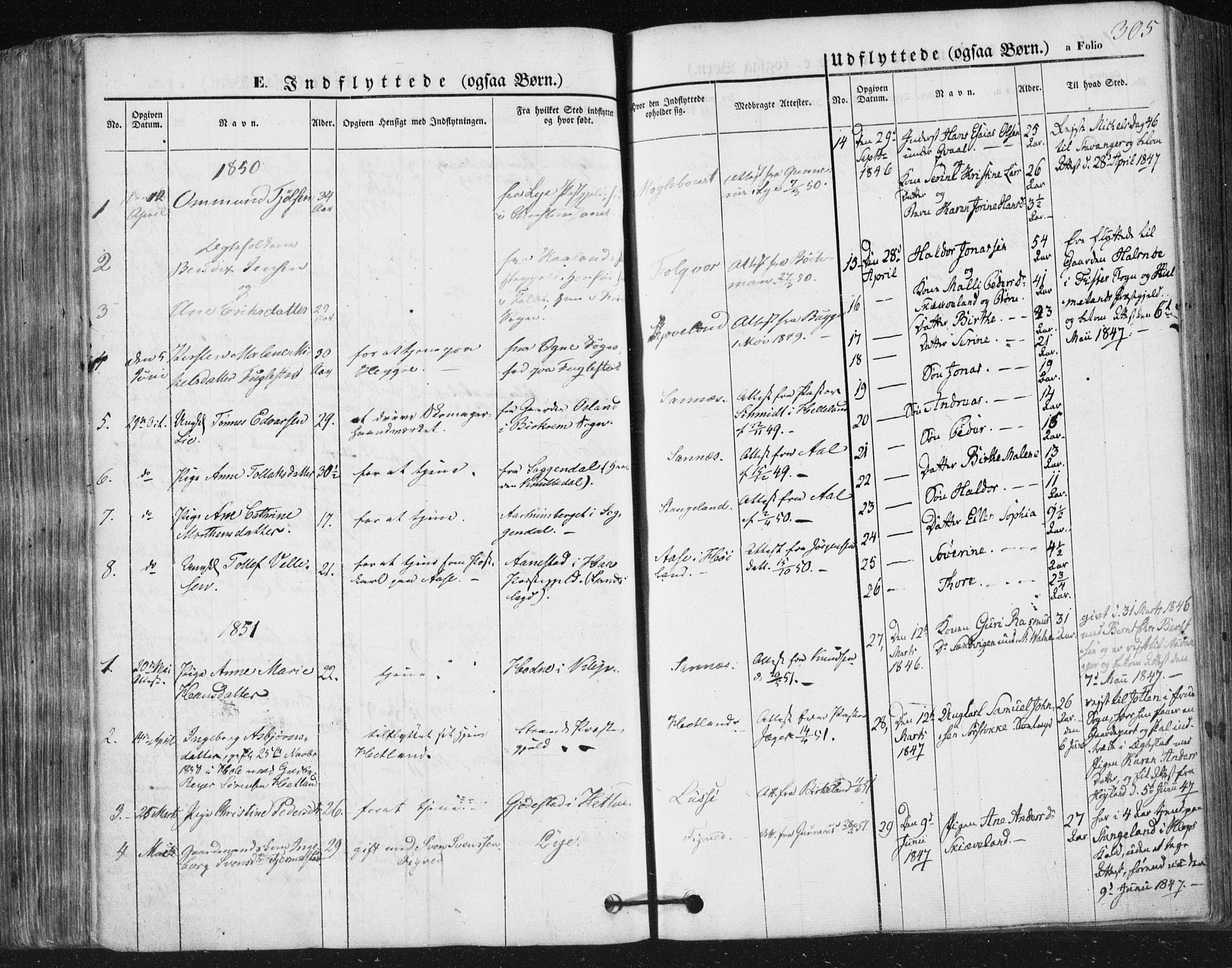 Høyland sokneprestkontor, SAST/A-101799/001/30BA/L0008: Parish register (official) no. A 8, 1841-1856, p. 305