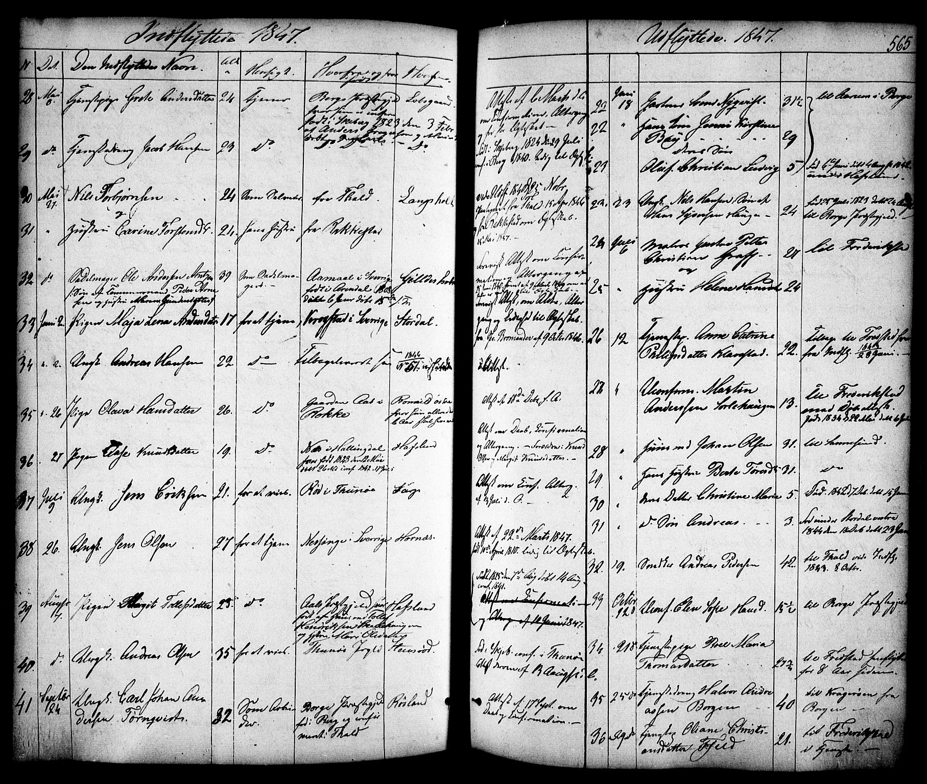 Skjeberg prestekontor Kirkebøker, AV/SAO-A-10923/F/Fa/L0006: Parish register (official) no. I 6, 1846-1858, p. 565