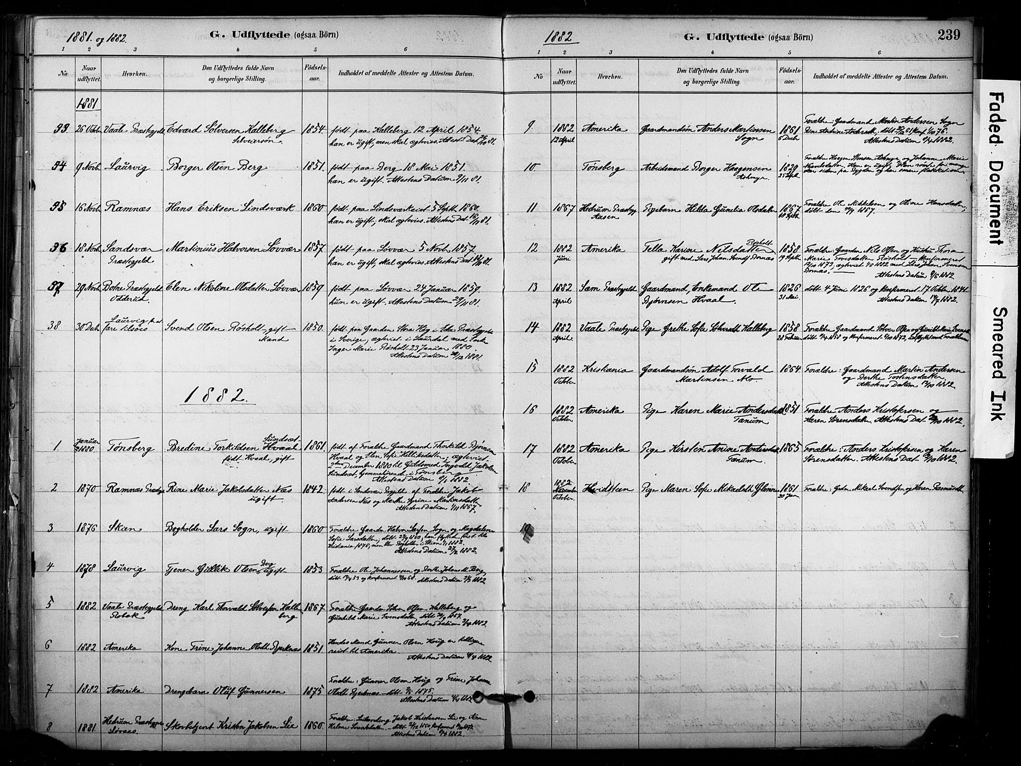 Lardal kirkebøker, AV/SAKO-A-350/F/Fb/L0001: Parish register (official) no. II 1, 1881-1911, p. 239