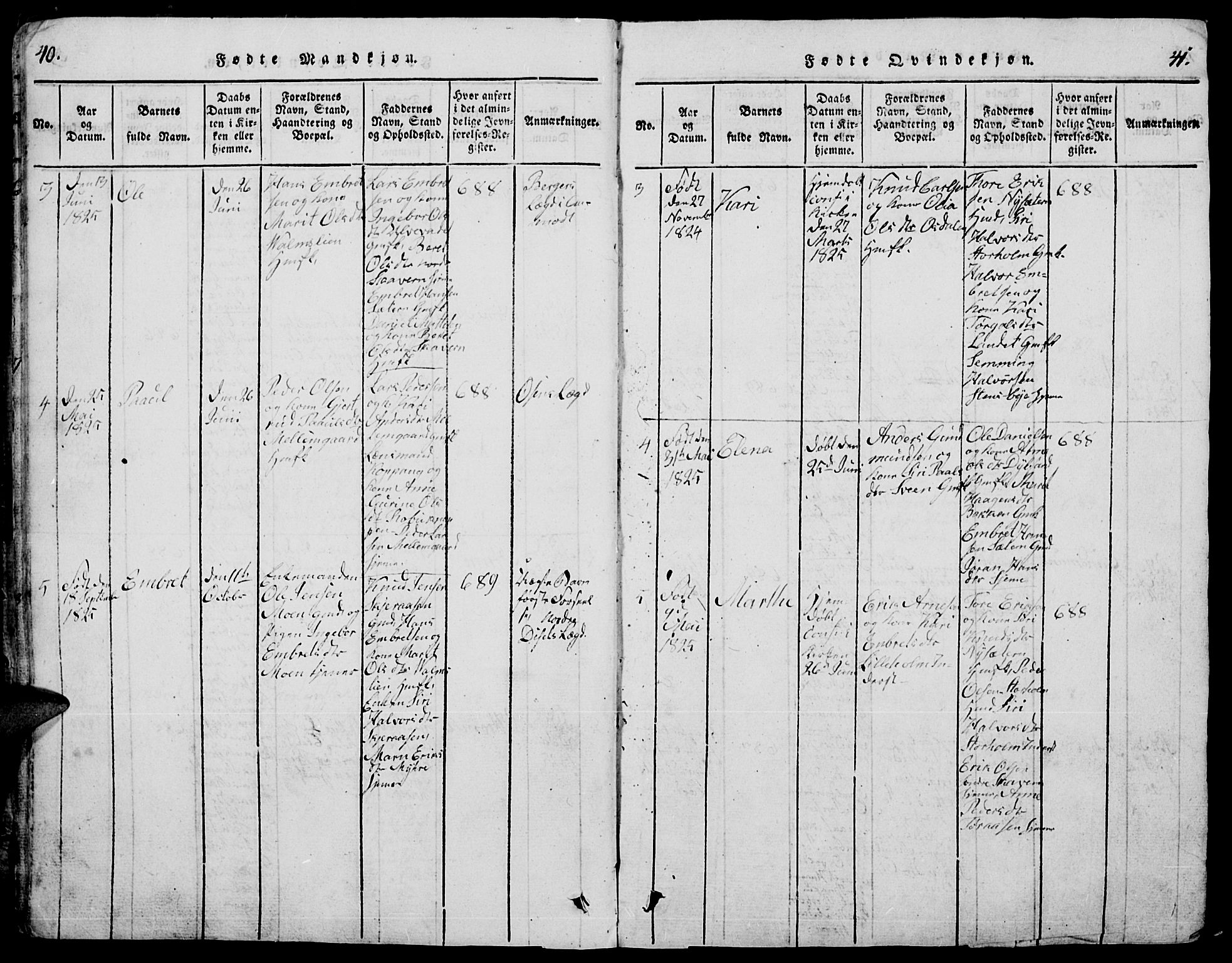 Trysil prestekontor, SAH/PREST-046/H/Ha/Hab/L0005: Parish register (copy) no. 5, 1814-1877, p. 40-41