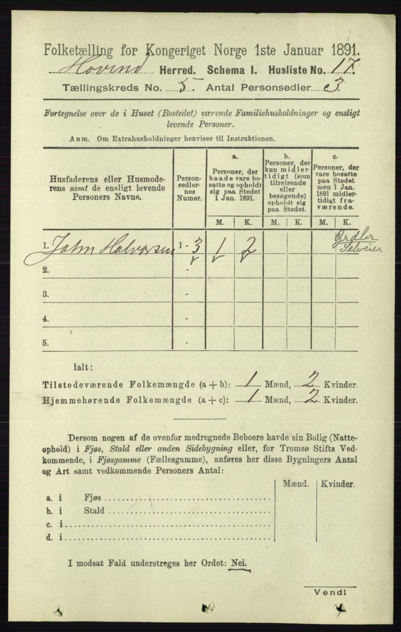 RA, 1891 census for 0825 Hovin, 1891, p. 976