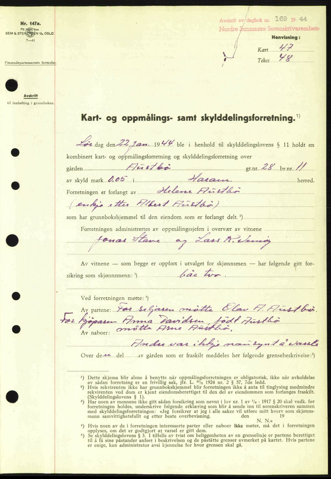 Nordre Sunnmøre sorenskriveri, AV/SAT-A-0006/1/2/2C/2Ca: Mortgage book no. A17, 1943-1944, Diary no: : 169/1944