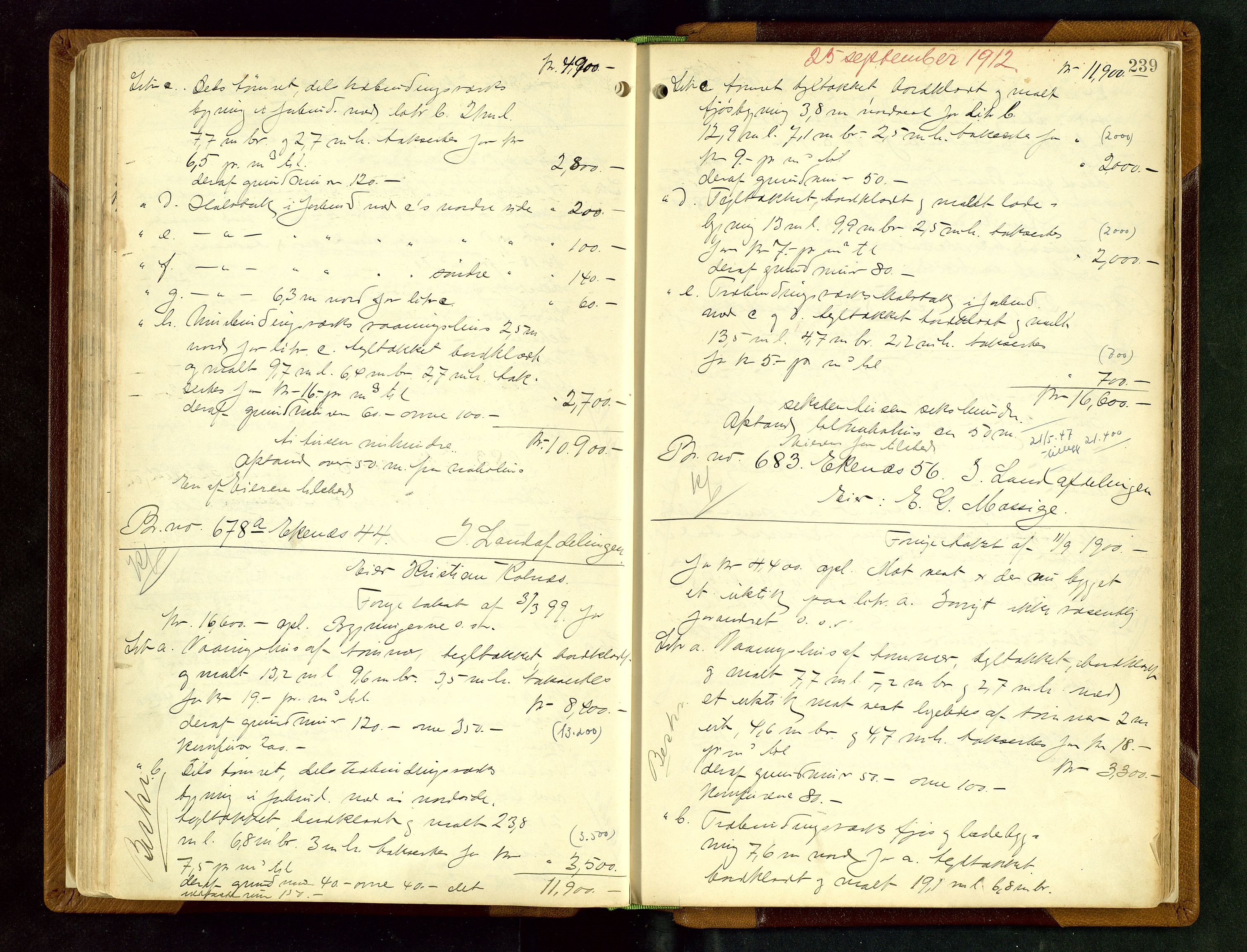 Norges Brannkasse Stavanger, AV/SAST-A-102143/F/Fd/L0009: Branntaksprotokoll nr. 20, 1909-1912, p. 238b-239a