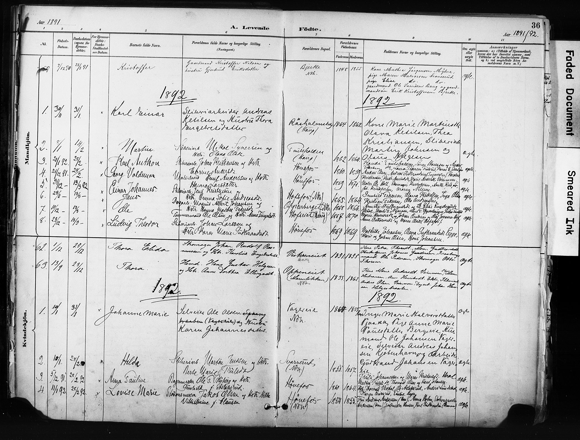 Hønefoss kirkebøker, AV/SAKO-A-609/F/Fa/L0002: Parish register (official) no. 2, 1887-1906, p. 36