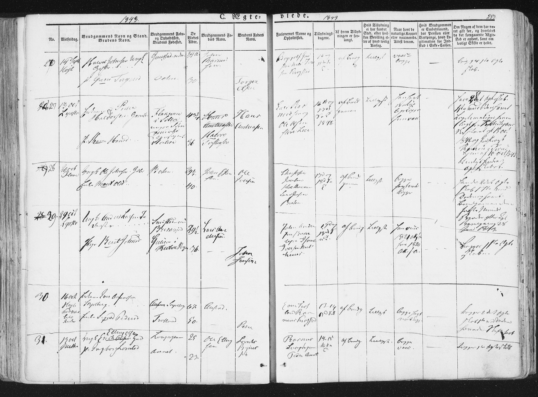 Ministerialprotokoller, klokkerbøker og fødselsregistre - Sør-Trøndelag, SAT/A-1456/691/L1074: Parish register (official) no. 691A06, 1842-1852, p. 253